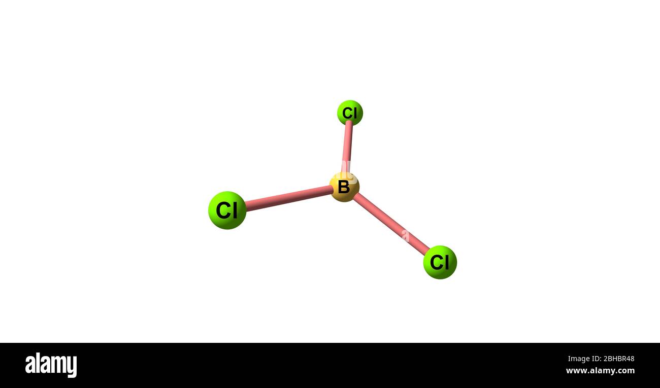 Bor-Trichlorid ist die anorganische Verbindung mit der Formel BCl3. Dieses farbloses Gas ist ein wertvolles Reagenz in der organischen Synthese. Es ist sehr reaktiv Stockfoto