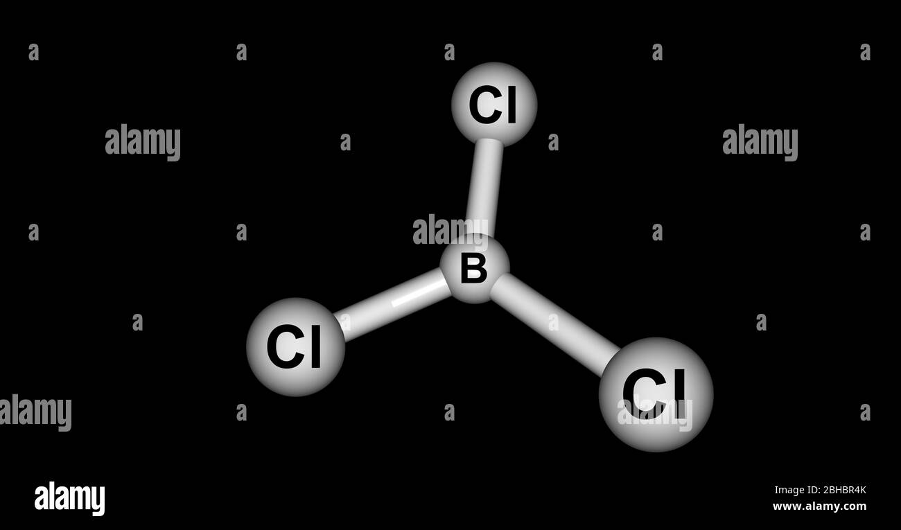 Bor-Trichlorid ist die anorganische Verbindung mit der Formel BCl3. Dieses farbloses Gas ist ein wertvolles Reagenz in der organischen Synthese. Es ist sehr reaktiv Stockfoto