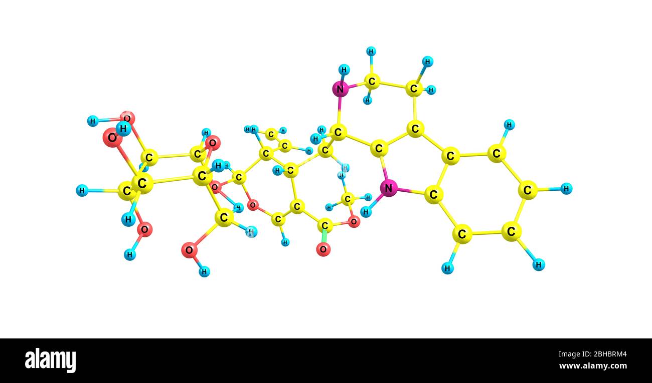 Strictosidin ist ein Terpen-Indol-Alkaloid, das durch die Kondensation von  Tryptamin mit Secologanin durch das Enzym Strytosidin-Synthase gebildet  wird. 3d-Grafik Stockfotografie - Alamy