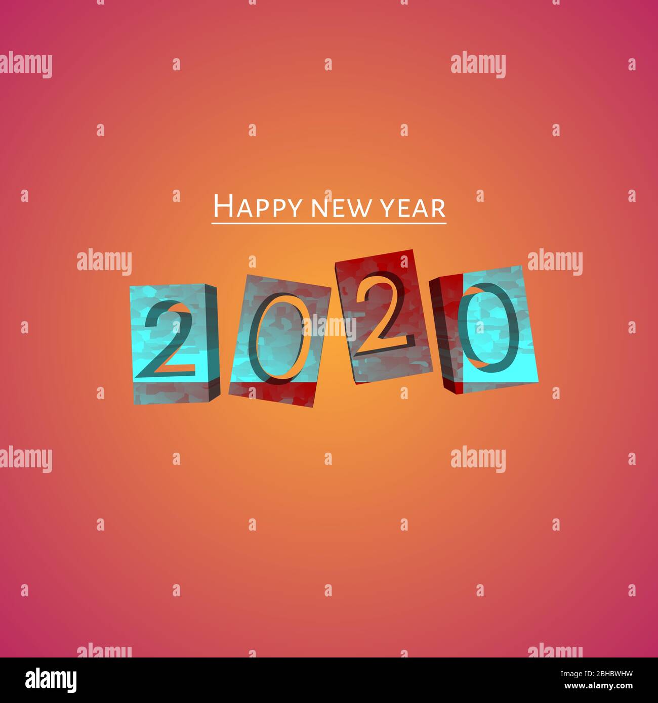Eine 3d-Illustration von Happy New Year 2020. Schönes Template-Design mit orangefarbenem Hintergrund und hat eine Textur auf einem Text. Stockfoto