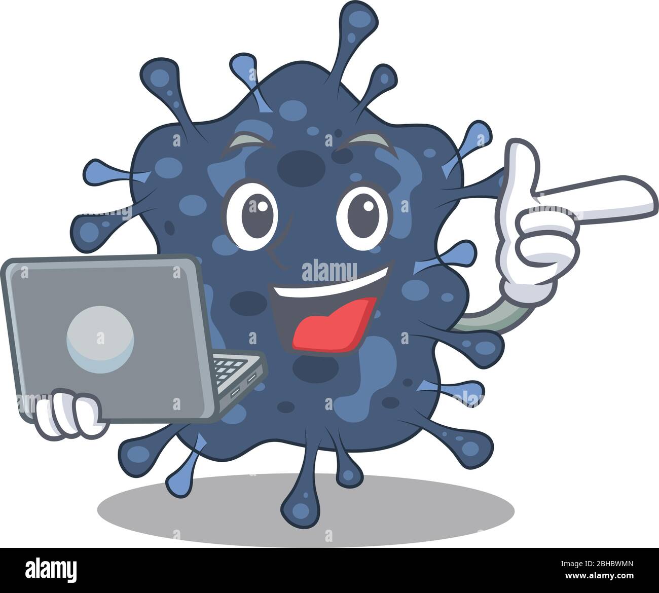 Cartoon-Charakter von Bakterien neisseria clever Student Studium mit einem Laptop Stock Vektor