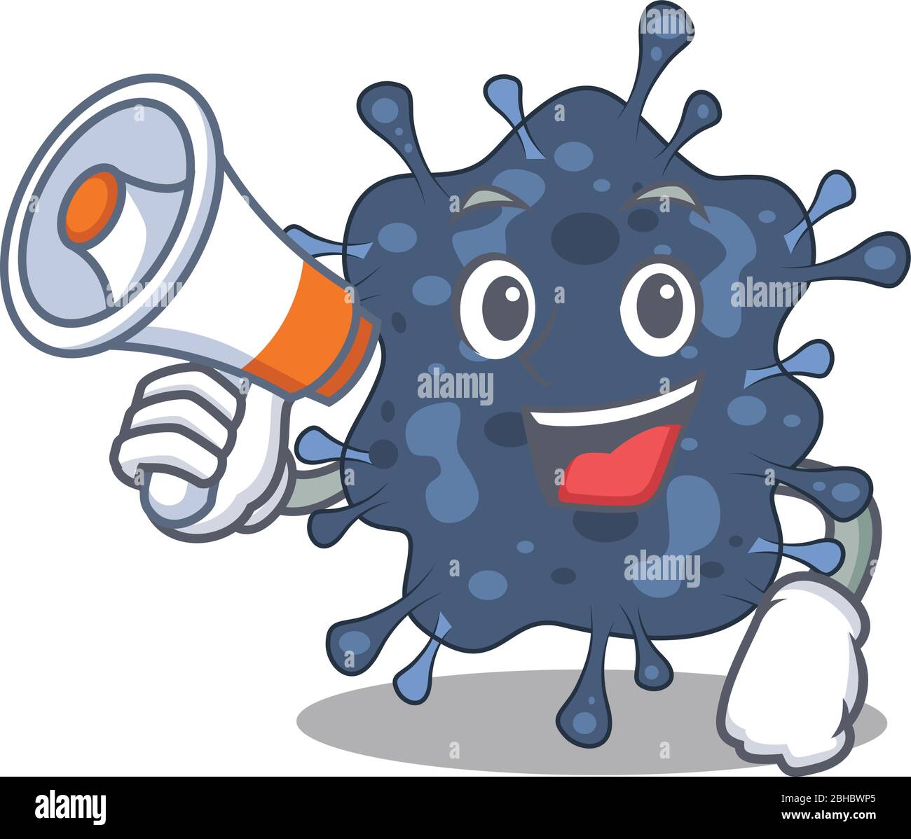 Cartoon Charakter von Bakterien neisseria mit einem Megaphon Stock Vektor