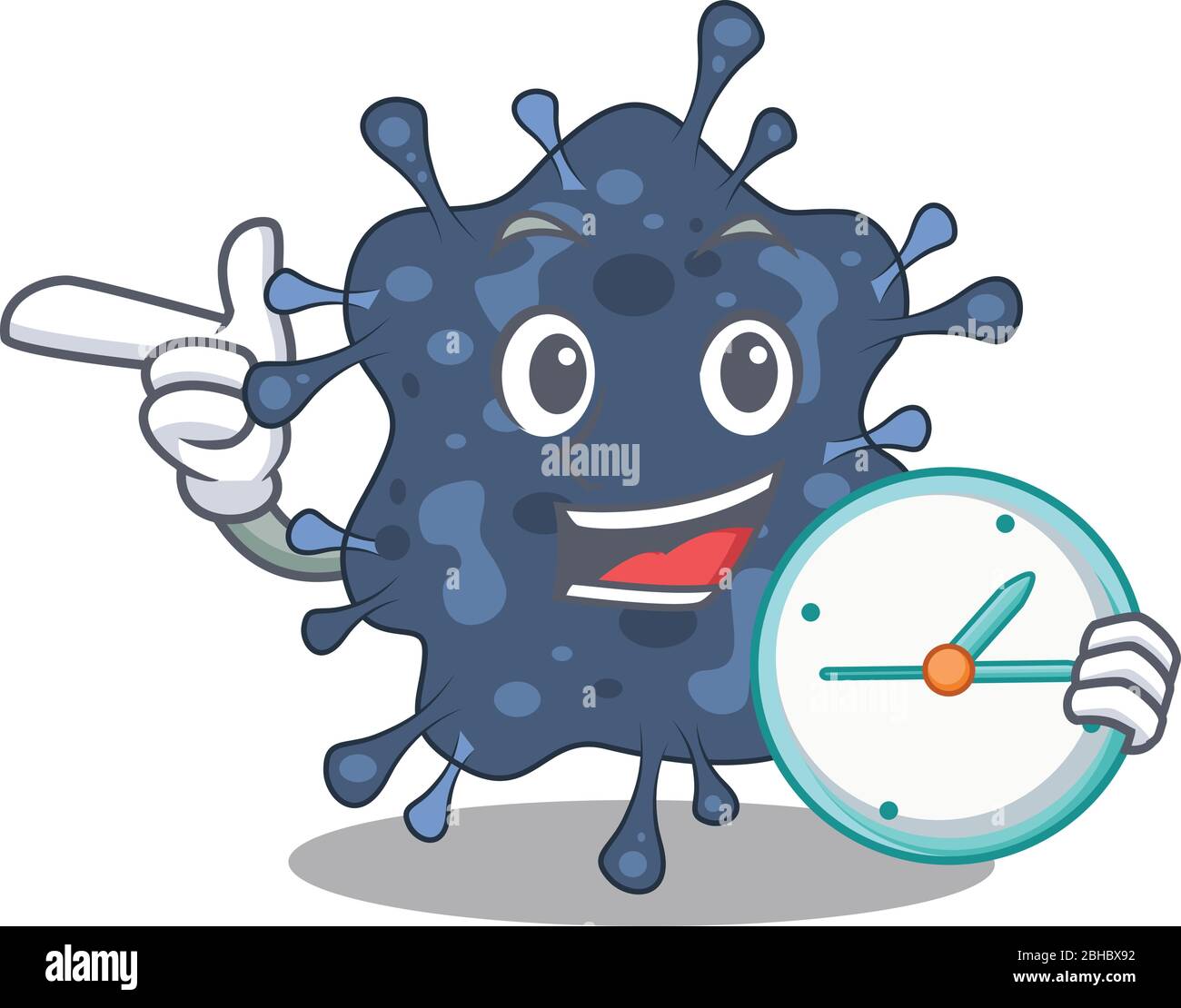 Bakterien neisseria Maskottchen Design Konzept lächelnd mit Uhr Stock Vektor