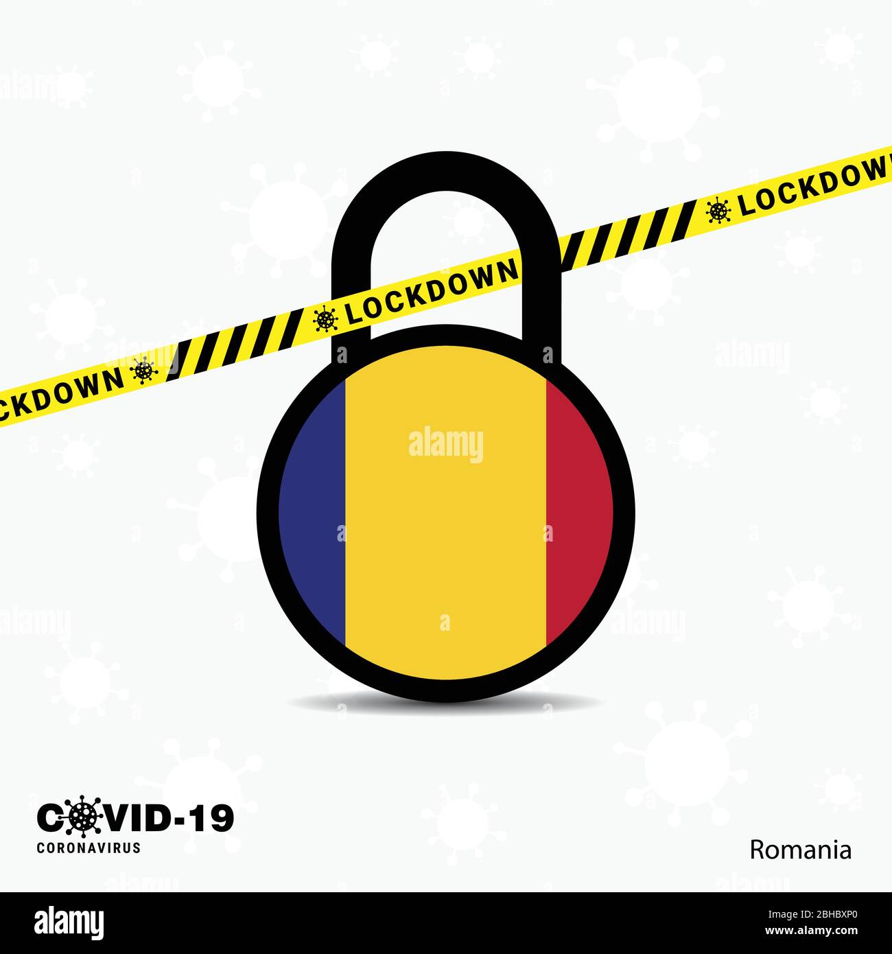 Rumänien Lock-Down-Lock Coronavirus Pandemie Awareness Template. COVID-19 Lock-Down-Design Stock Vektor