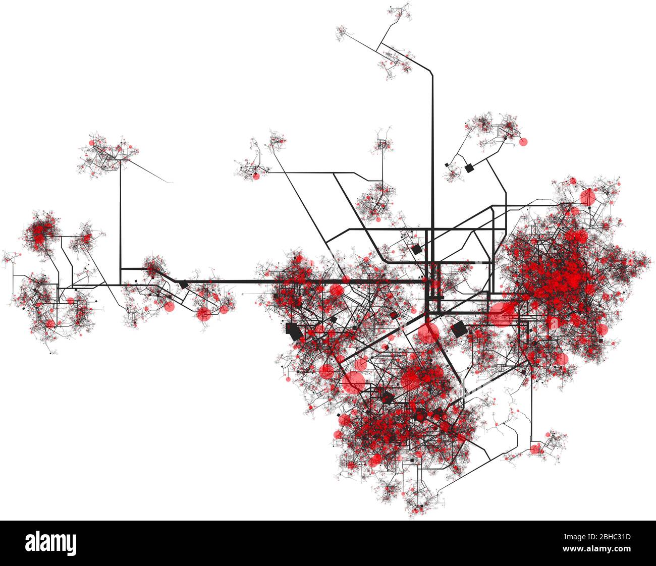 Kette der Infektion Coronavirus Covid-19 Stadt-weites Lockdown-Konzept Stockfoto