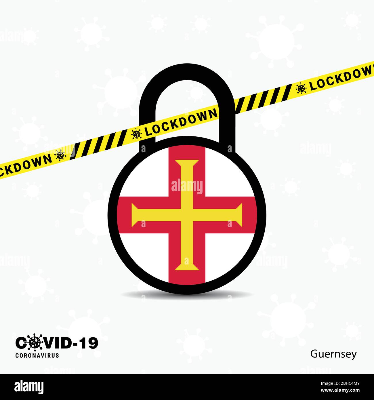 Guernsey Lock down Lock Coronavirus Pandemie Awareness Template. COVID-19 Lock-Down-Design Stock Vektor