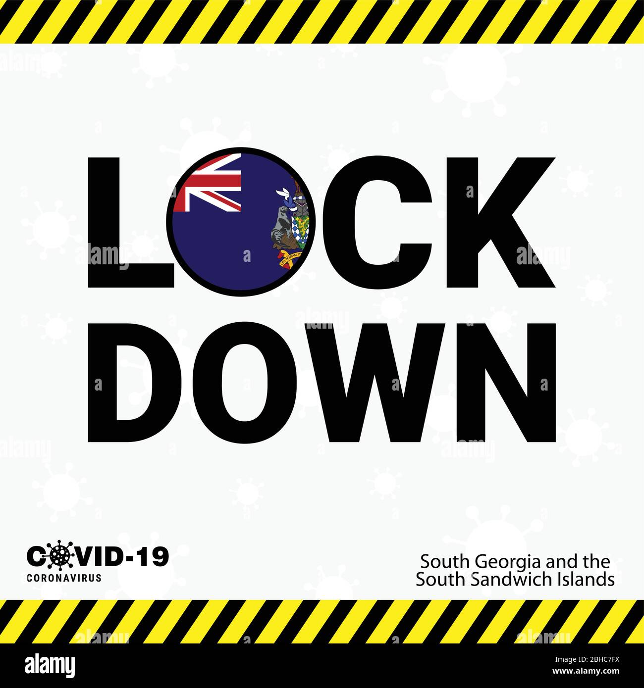 Coronavirus South Georgia Lock down Typografie mit Landesflagge. Coronavirus Pandemie Lock Down Design Stock Vektor