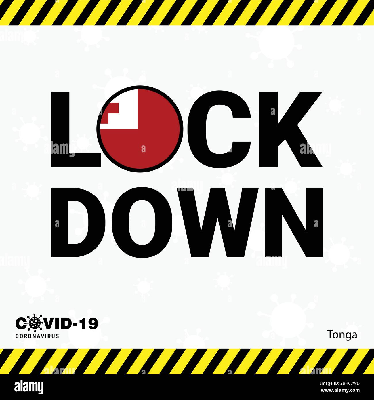 Coronavirus Tonga Lock down Typografie mit Landesflagge. Coronavirus Pandemie Lock Down Design Stock Vektor