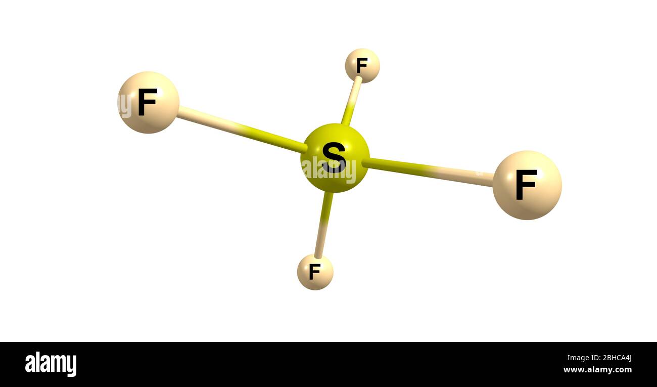 Schwefeltetrafluorid ist die chemische Verbindung mit der Formel SF4. Es existiert als Gas unter Standardbedingungen. Es ist eine korrosive Spezies, die freisetzt Stockfoto