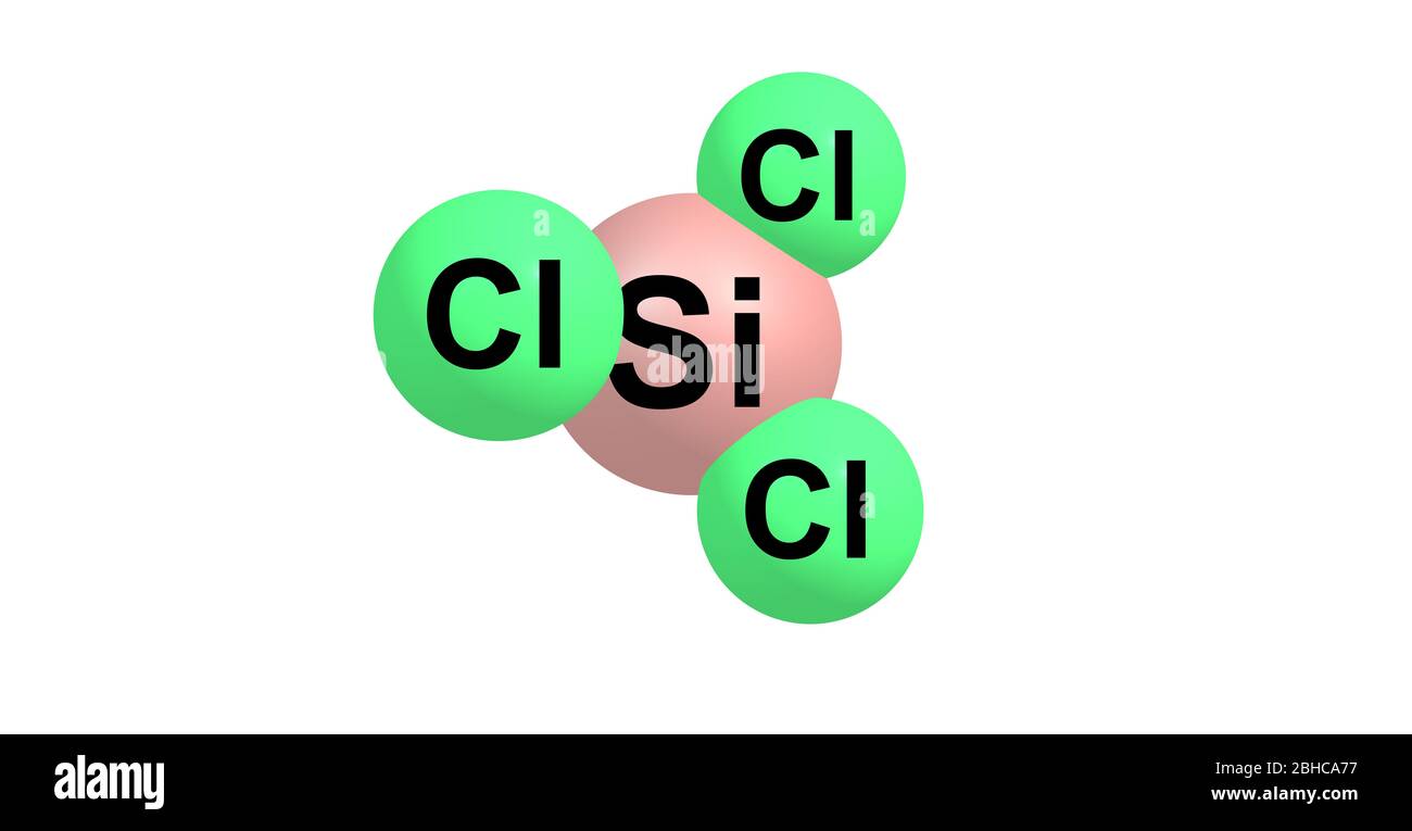 Siliziumtetrachlorid oder Tetrachlorsilan ist die anorganische Verbindung mit der Formel SiCl4. Es ist eine farblose flüchtige Flüssigkeit, die in der Luft abdämpft. 3d Stockfoto