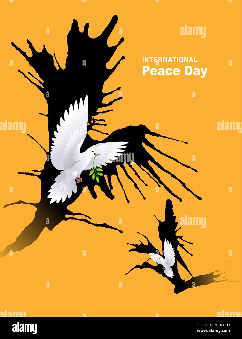 Internationaler Friedenstag, Olivenzweig und fliegende Taube Stock Vektor