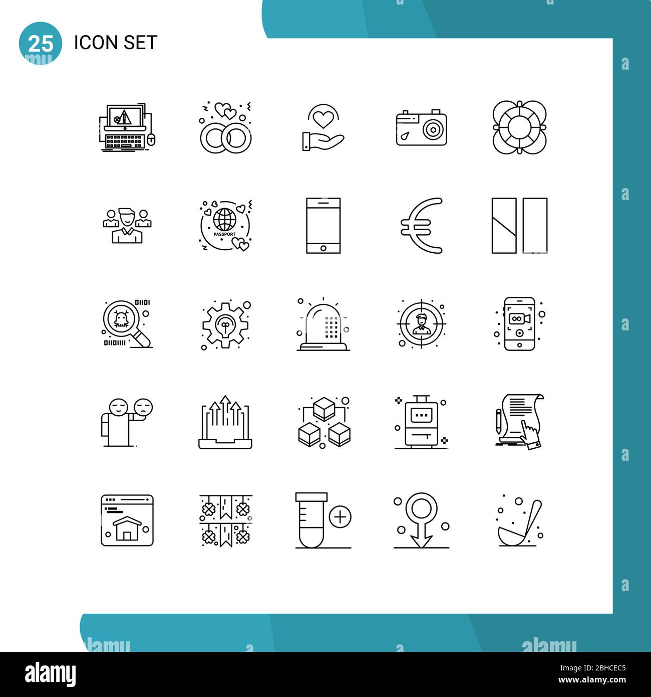 User Interface Pack von 25 Grundlinien von Essentials, Bild, Hochzeit, Bild, Hand editierbare Vektor Design-Elemente Stock Vektor