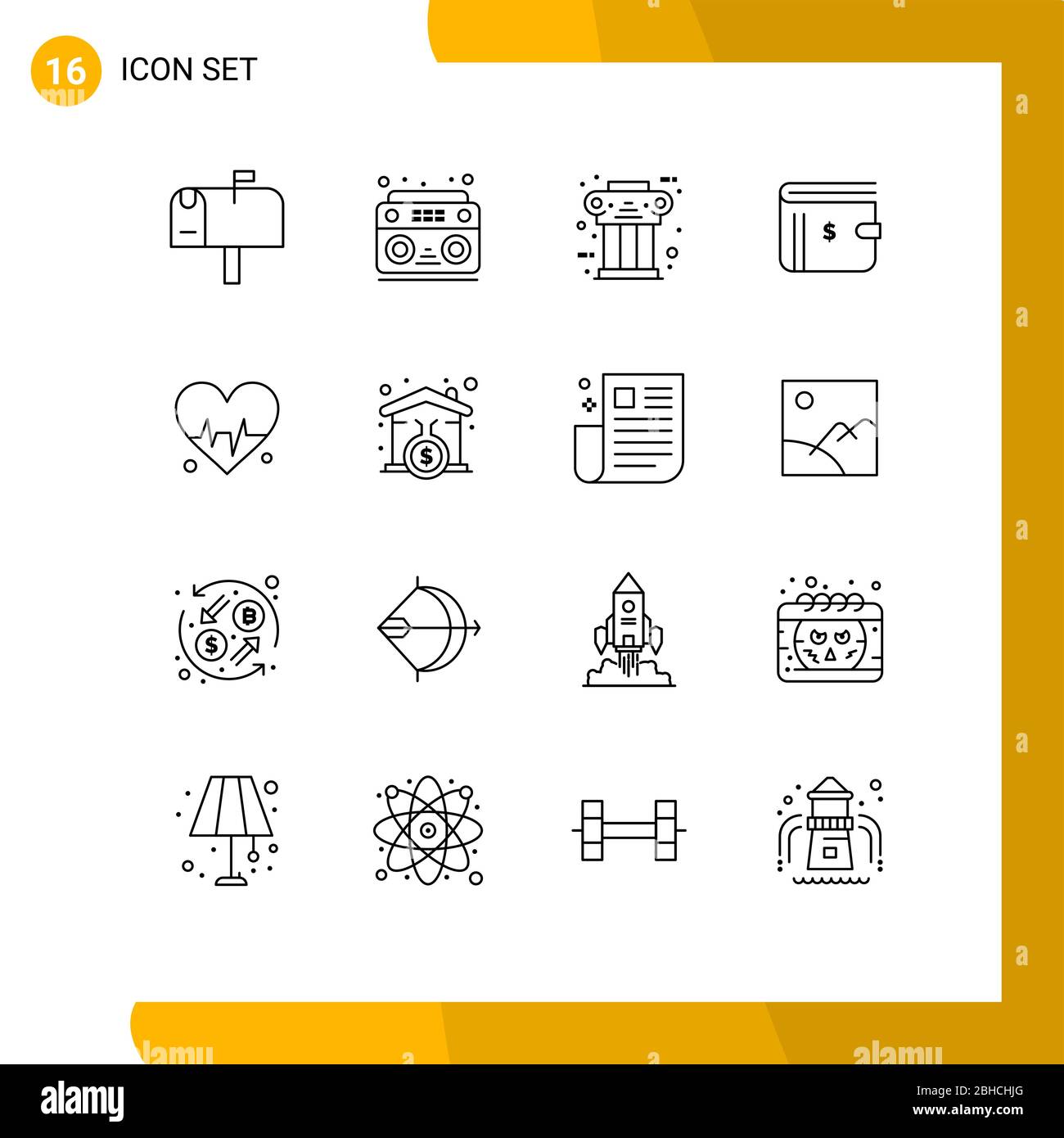 Set von 16 modernen UI-Symbole Symbole Symbole Zeichen für medizinische, Bargeld, Säule, Dollar, Brieftasche editierbar Vektor Design-Elemente Stock Vektor
