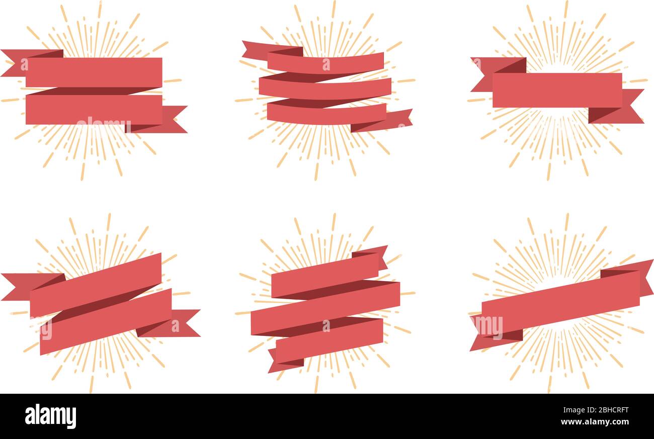 Set Bänder und Sunburst, Hipster-Stil Stock Vektor