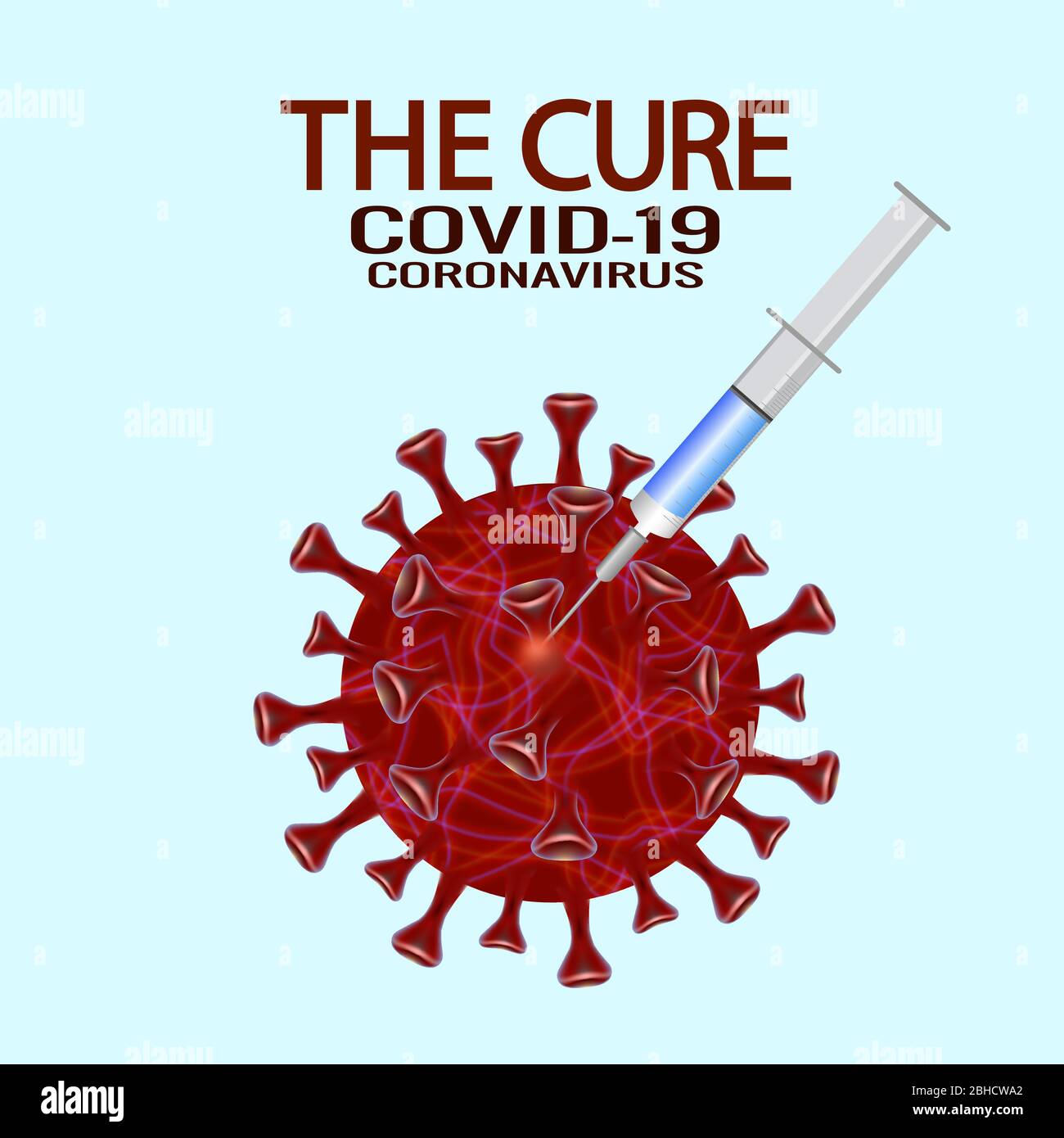 COVID-19 Pandemie: Impfung oder Heilungskonzept. COVID-19 Virus-Impfstoff, Spritzenspritze, Prävention, Immunisierung, Heilung und Behandlung für Coronavirus-Infektion. EPS 10 Vektorgrafik. Stock Vektor