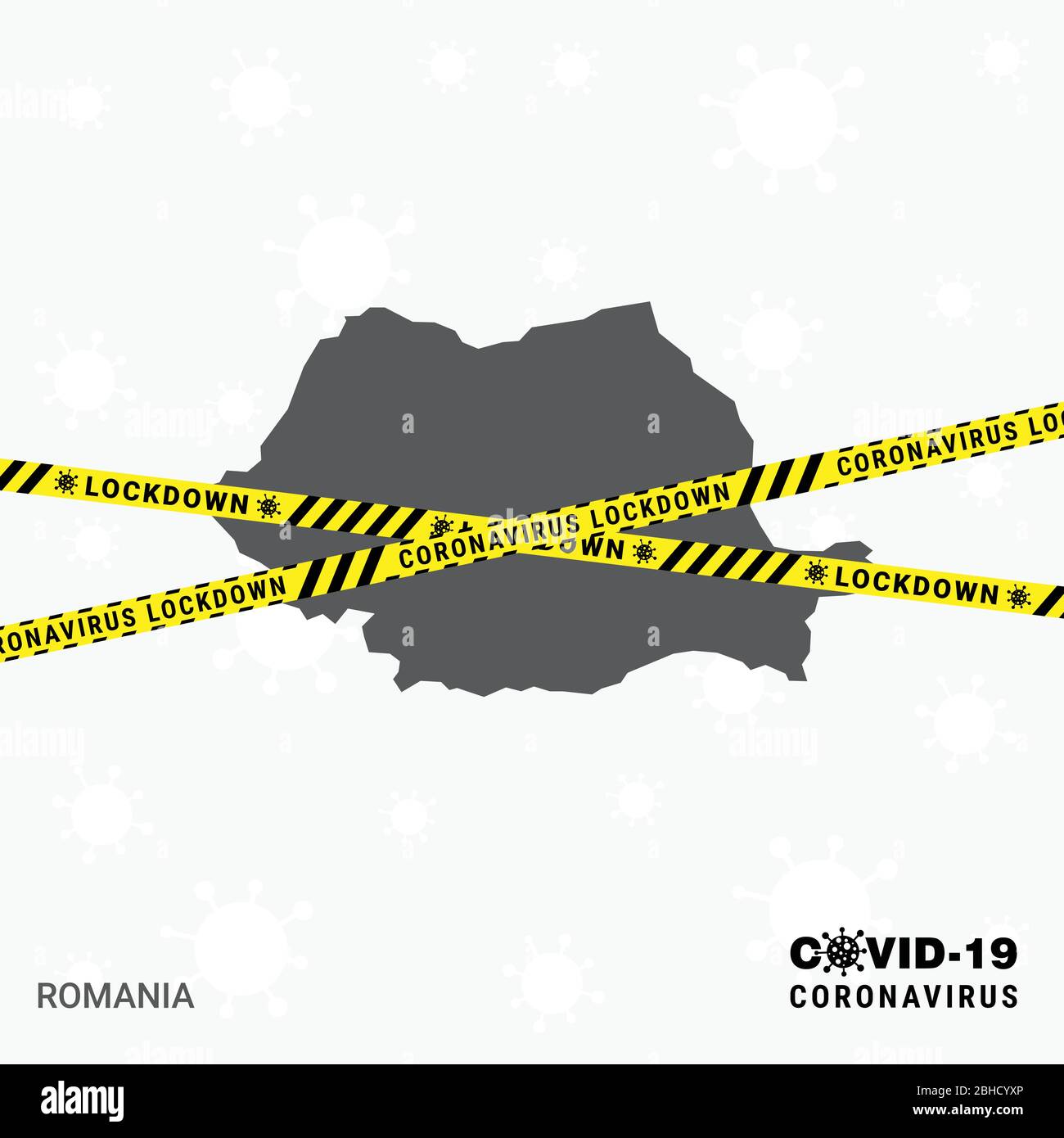 Romaniacountry Map Lockdown Template für Coronavirus Pandemie für Stop Virus Übertragung. COVID 19 Awareness Template Stock Vektor