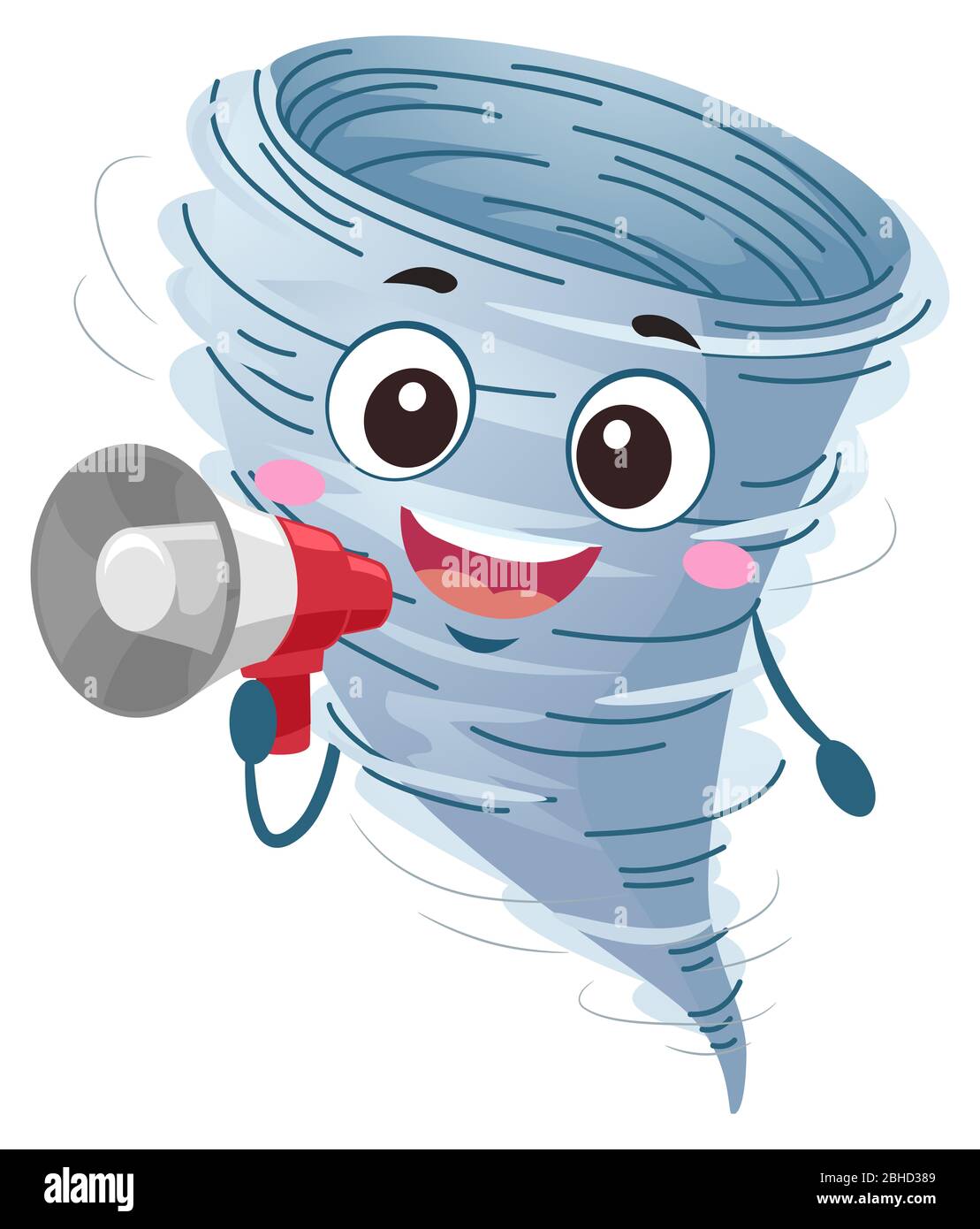 Abbildung eines Tornado Mascot, der ein Mikrofon für einen Tornado Drill hält Stockfoto