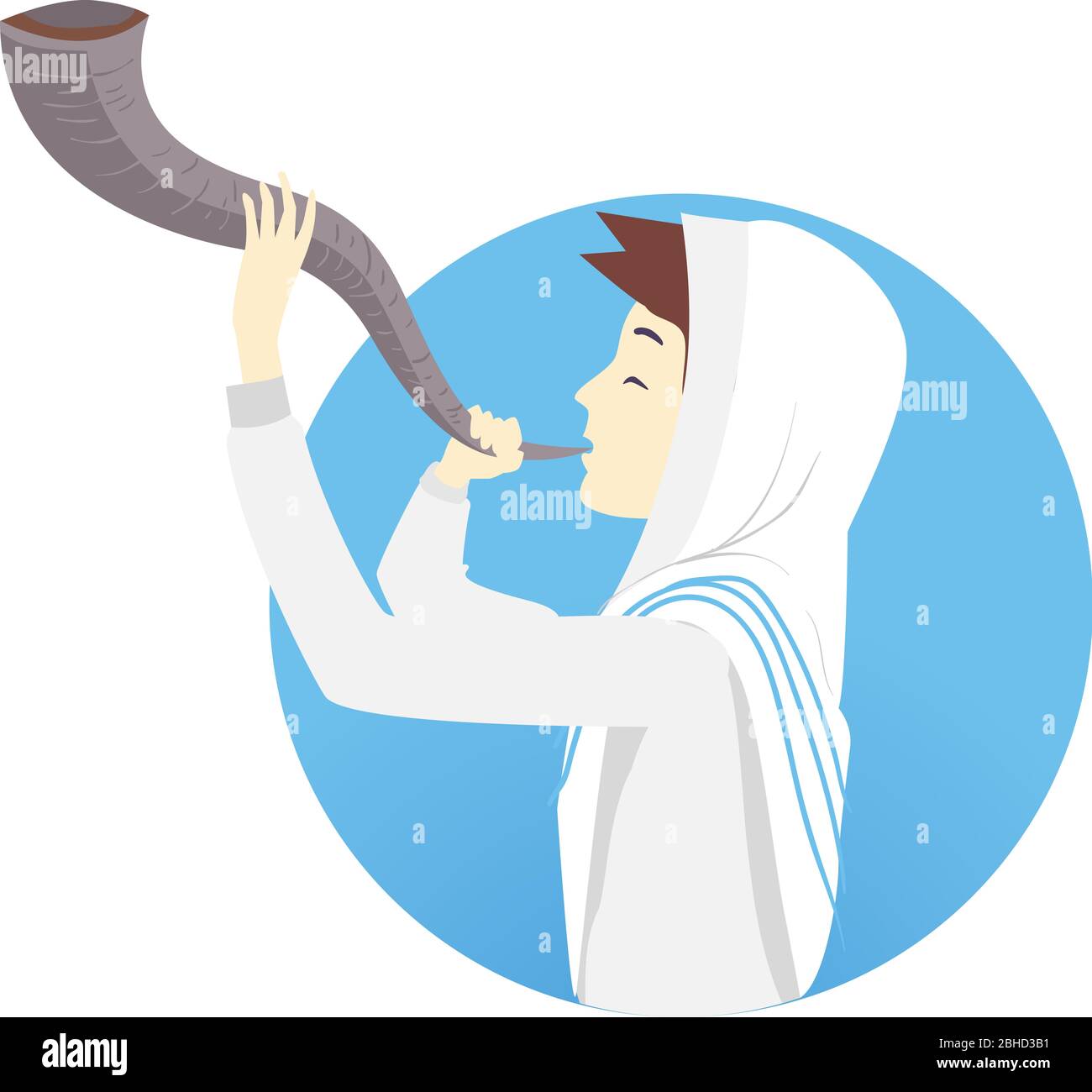 Illustration eines Mannes, der Shofar spielt, ein musikalisches Horn, das während der jüdischen Zeremonien verwendet wurde Stockfoto