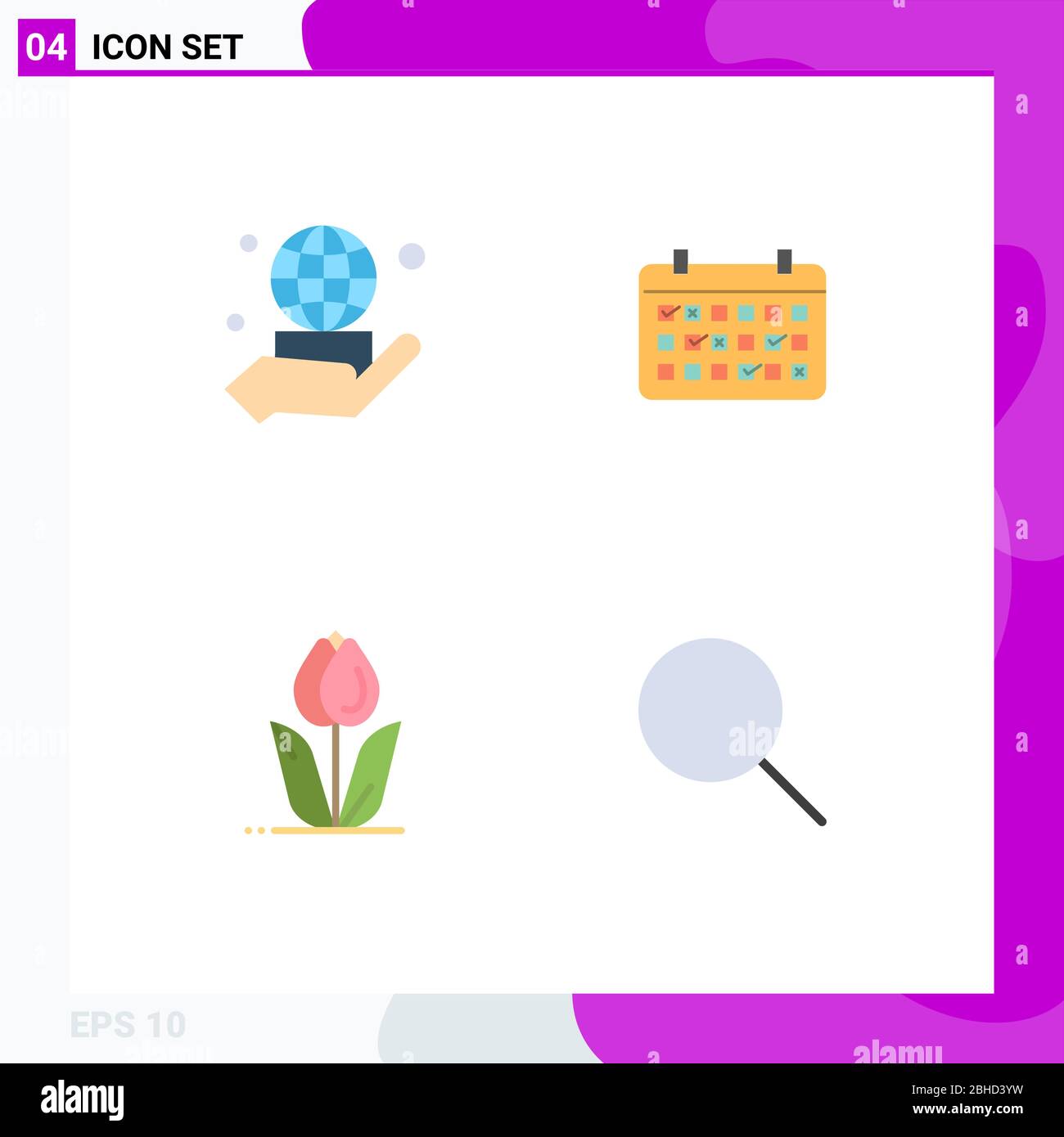 Packung mit 4 kreativen flachen Icons der Hand, Flora, Netzwerk, Month, Blume editierbare Vektor Design-Elemente Stock Vektor