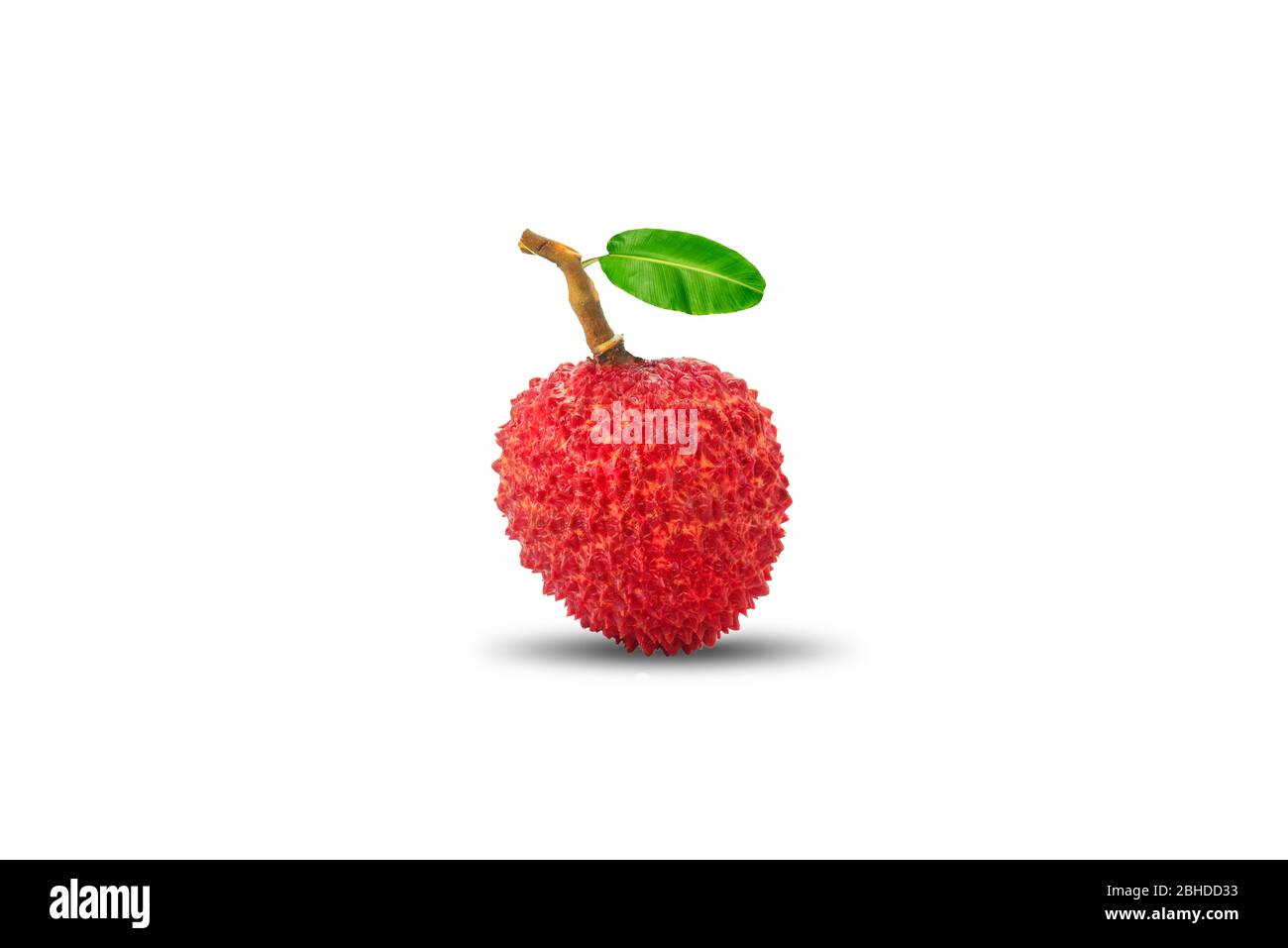 Frisches Litschi-Obst mit isoliertem Blatt Stockfoto