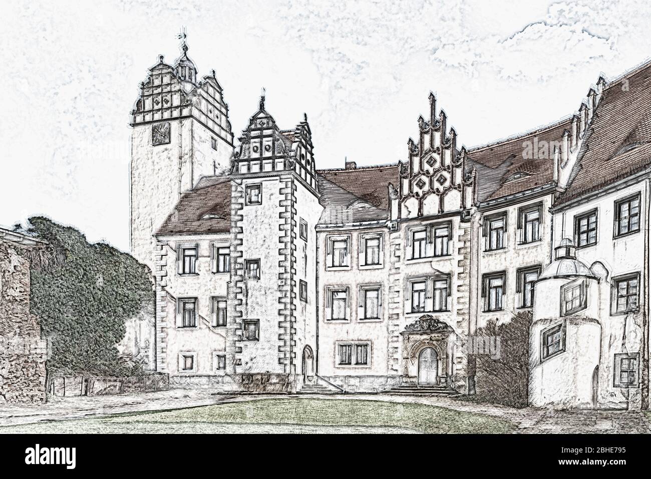 Die Burg Strehla ist ein Schloss in der Stadt Strehla, Landkreis Meißen, Sachsen, Deutschland, Europa Stockfoto