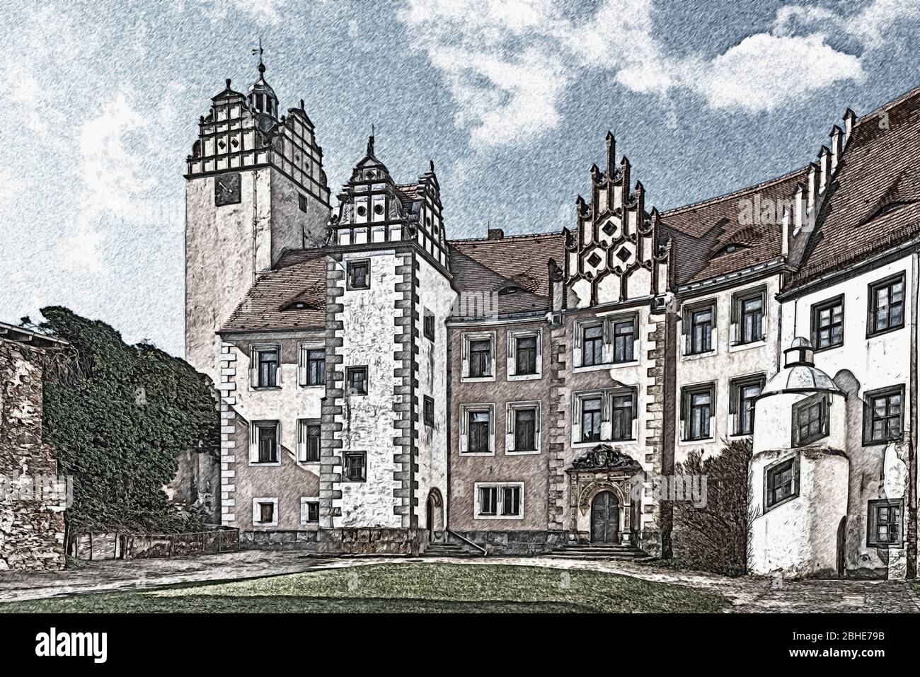 Die Burg Strehla ist ein Schloss in der Stadt Strehla, Landkreis Meißen, Sachsen, Deutschland, Europa Stockfoto