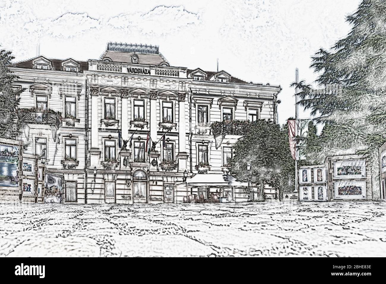 Das Rathaus (Varoshaza) von Veszprem befindet sich auf dem Ovaros Platz, erbaut 1857, Veszprem, Zentral-Transdanubien, Ungarn, Europa Stockfoto