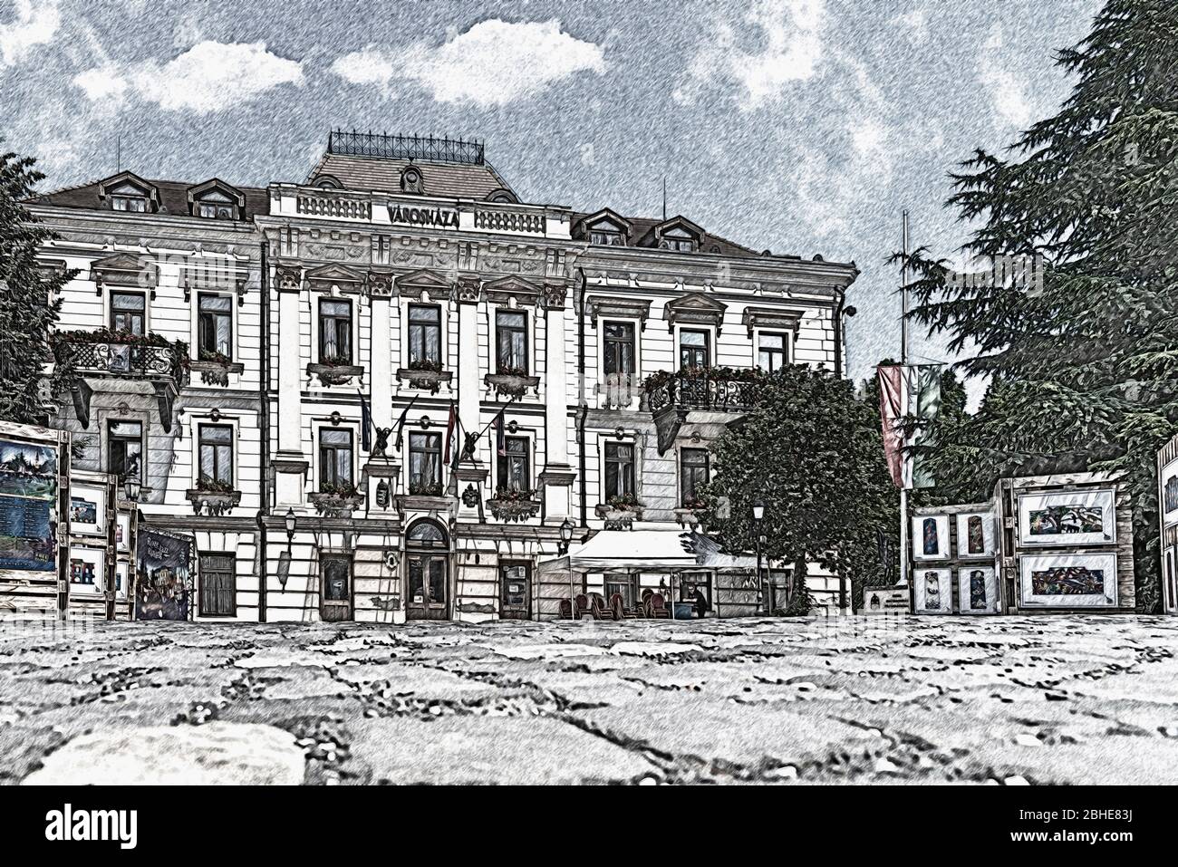 Das Rathaus (Varoshaza) von Veszprem befindet sich auf dem Ovaros Platz, erbaut 1857, Veszprem, Zentral-Transdanubien, Ungarn, Europa Stockfoto