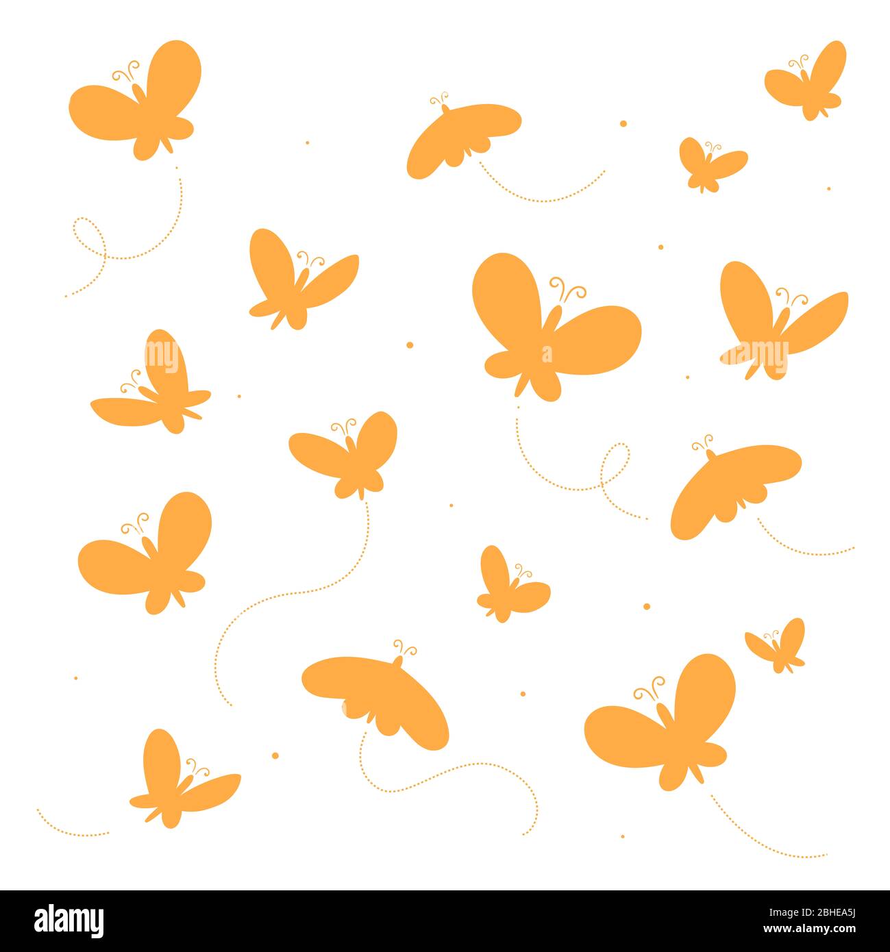 Nahtlose Muster oder Vorlage isoliert auf weiß, eine Reihe von goldenen Schmetterlingen., Illustrationen Stockfoto