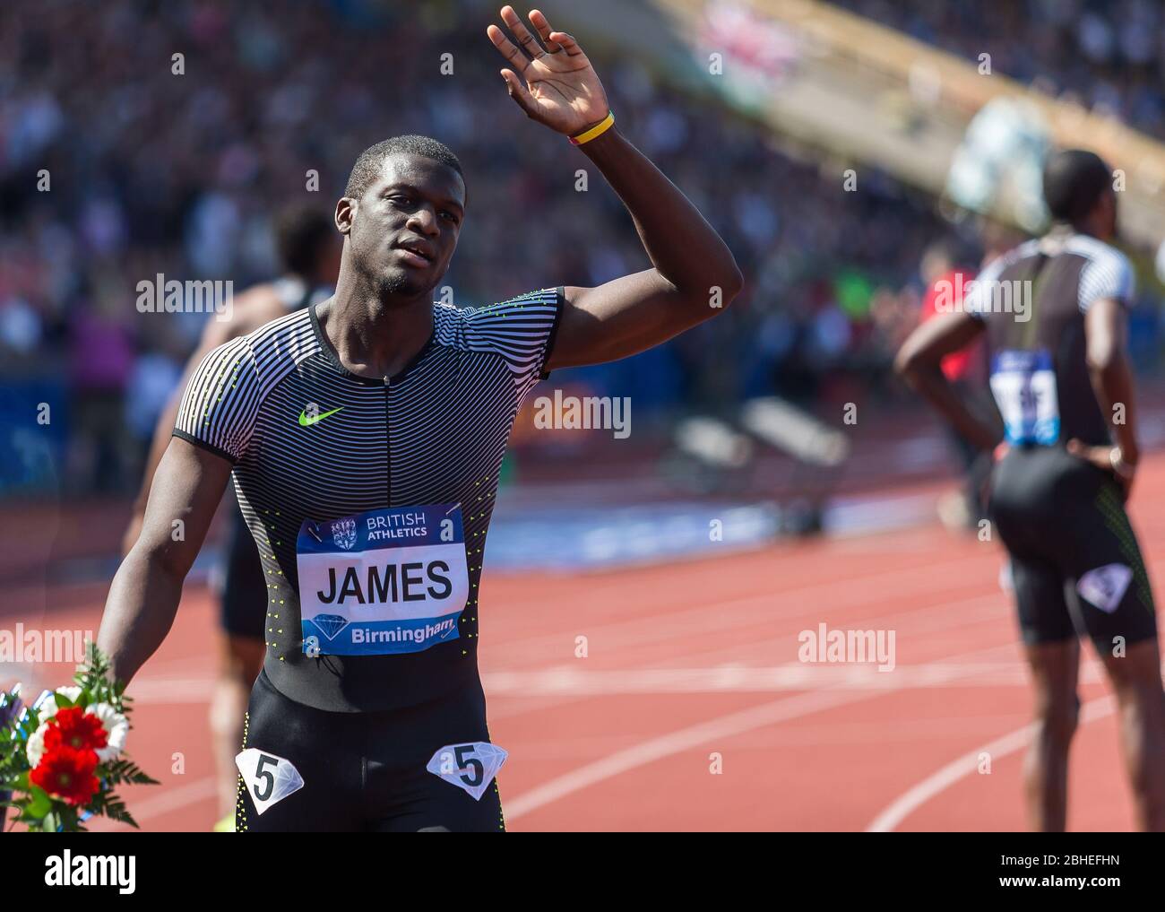 BIRMINGHAM, ENGLAND - Kirani JAMES (GRN) gewinnt die Männer auf 400 Metern während des IAAF Diamond League Treffens im Alexandra Stadium, Perry Bar, Birmingham am Sonntag, den 5. Juni 2016. Stockfoto