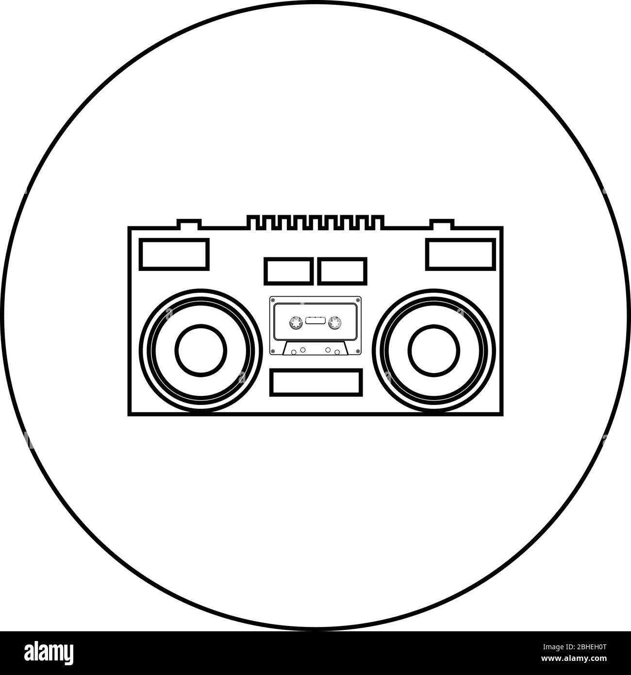 Kassettenrecorder Mobile Stereo Musik Symbol im Kreis runden Umriss schwarz Farbe Vektor Illustration flach Stil einfaches Bild Stock Vektor