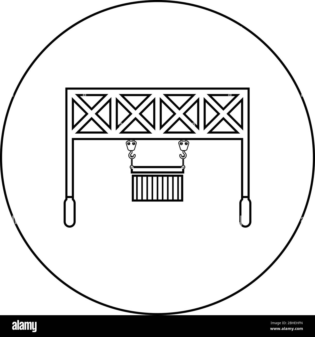 Portlader Eisenbahnkran mit Frachtcontainer Hebewaren Logistiktechnologie Terminal Service Symbol im Kreis runde Kontur schwarz Farbe Vektor Stock Vektor