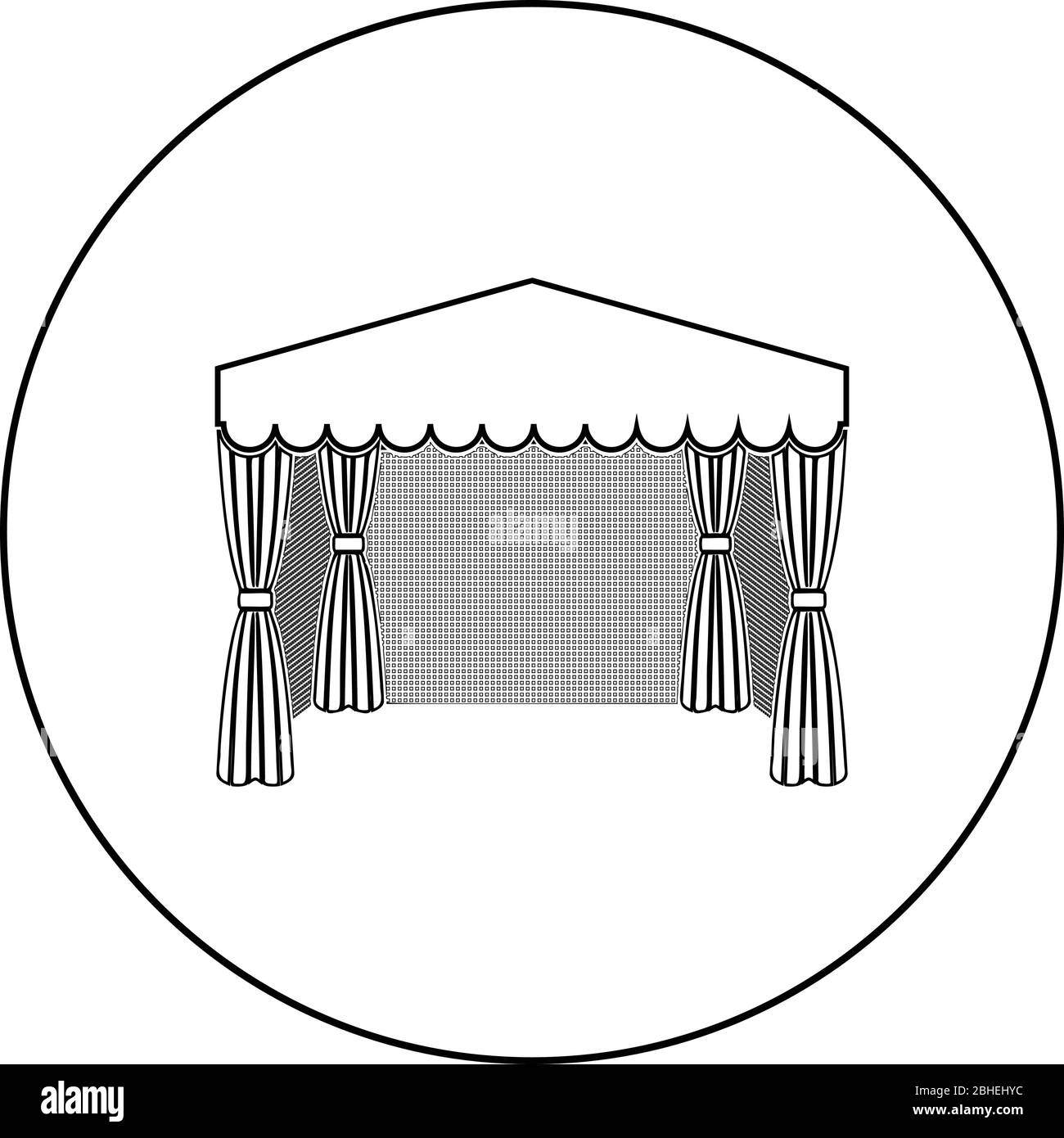 Pavillon für den Einkauf Business Zelt Marquee für Werbung Symbol im Kreis runden Kontur schwarz Farbe Vektor Illustration flachen Stil einfaches Bild Stock Vektor