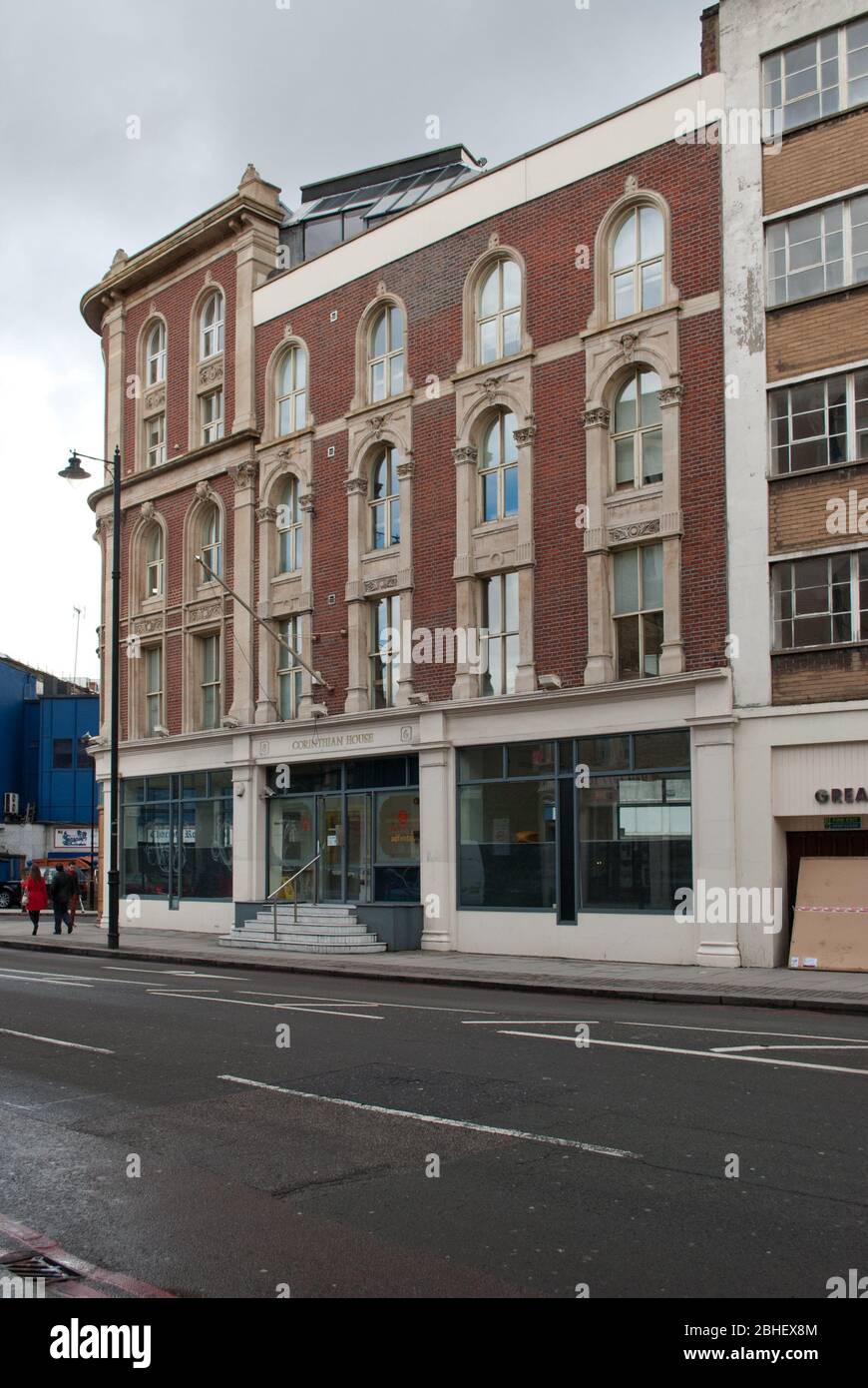 Architektur aus dem 1880er Jahre Red Brick Stone Fassade 6-8 Great Eastern Street, Hackney, London EC2A 3NT Stockfoto