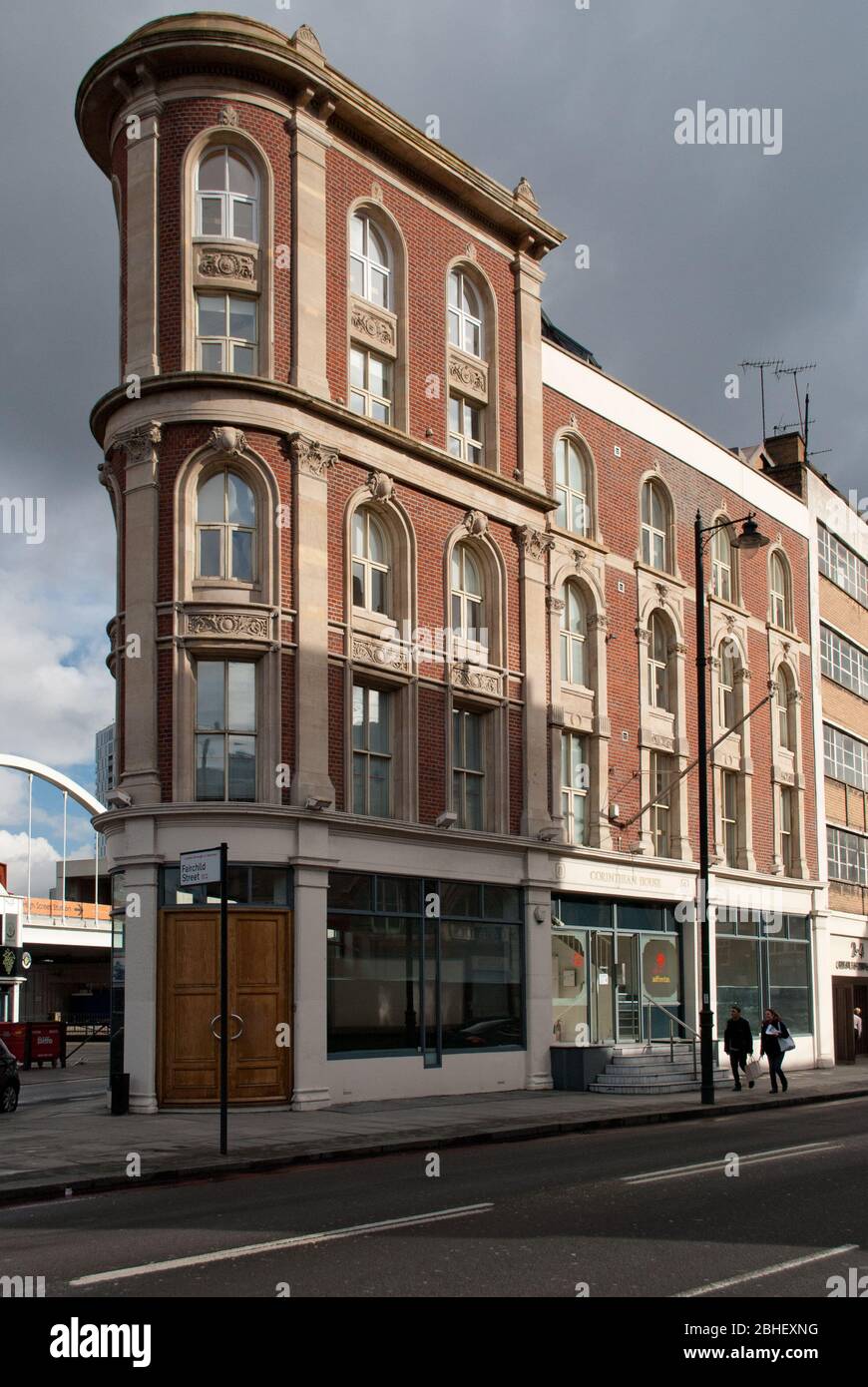 Architektur aus dem 1880er Jahre Red Brick Stone Fassade 6-8 Great Eastern Street, Hackney, London EC2A 3NT Stockfoto