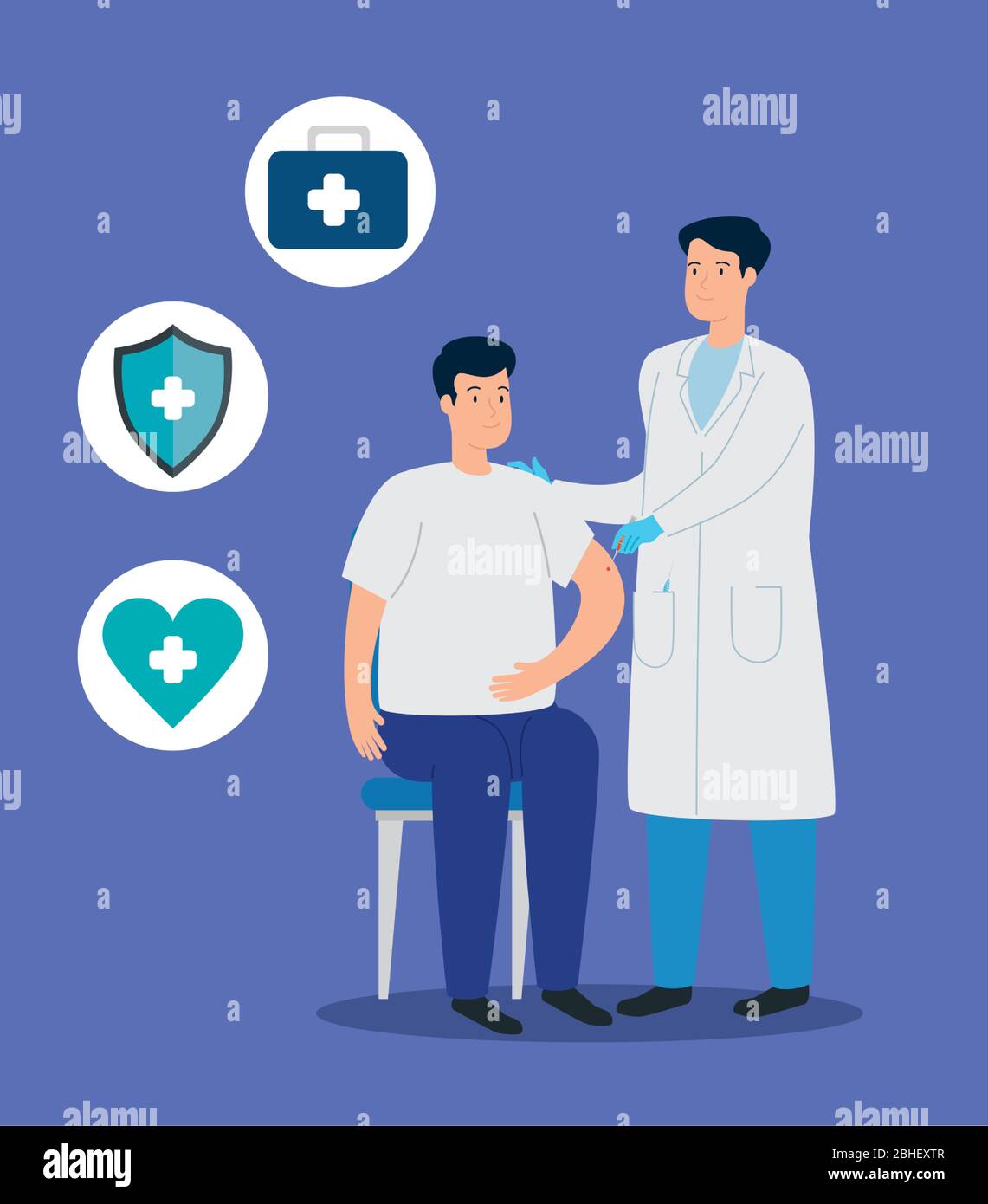 Arzt impfen, um Menschen und medizinische Symbole Stock Vektor