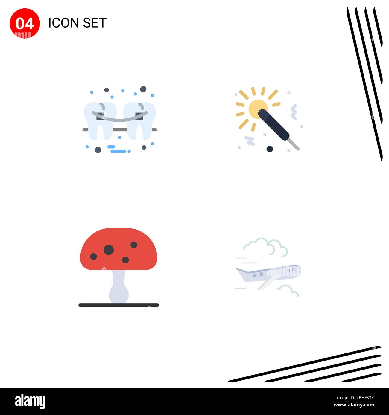 Mobile Schnittstelle Flach Icon Set von 4 Piktogrammen von Zahn, Pilz, Zahn, Musik, Gift editierbar Vektor Design-Elemente Stock Vektor