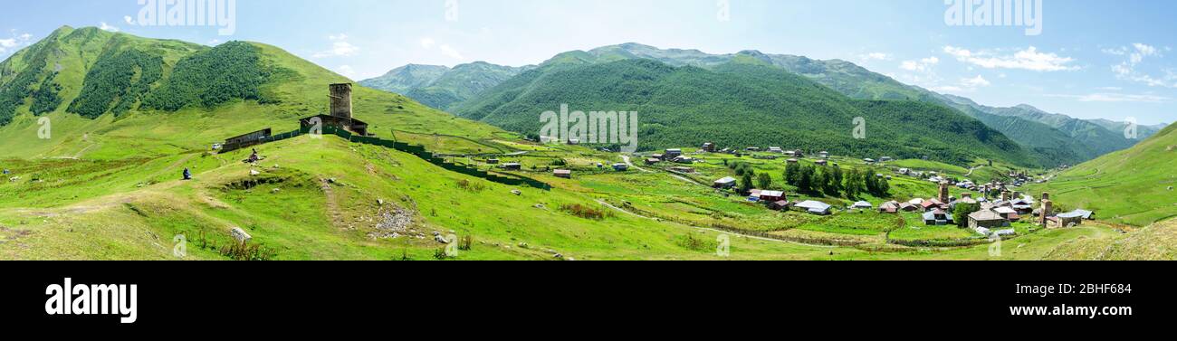 Panorama des Dorfes Ushguli - Svaneti, Georgien Stockfoto