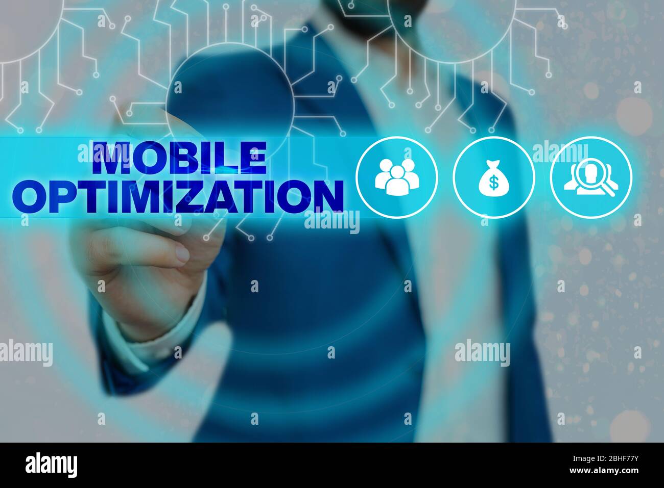 Handschriftentext Mobile Optimierung. Konzeptionelle Foto-Website-Inhalte für Handheld oder Tablet-Geräte neu formatiert Stockfoto