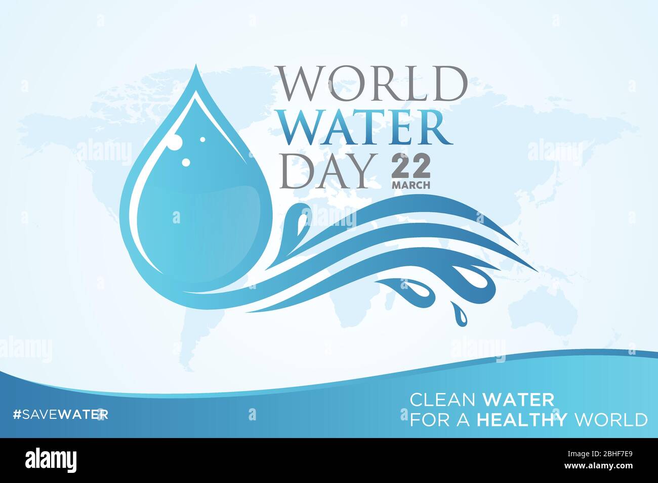 World Water Day Brief auf Weltkarte Hintergrund mit Tropfen. Brief Weltwassertag Brief für Element-Design. Vektorgrafik EPS.8 EPS.10 Stock Vektor