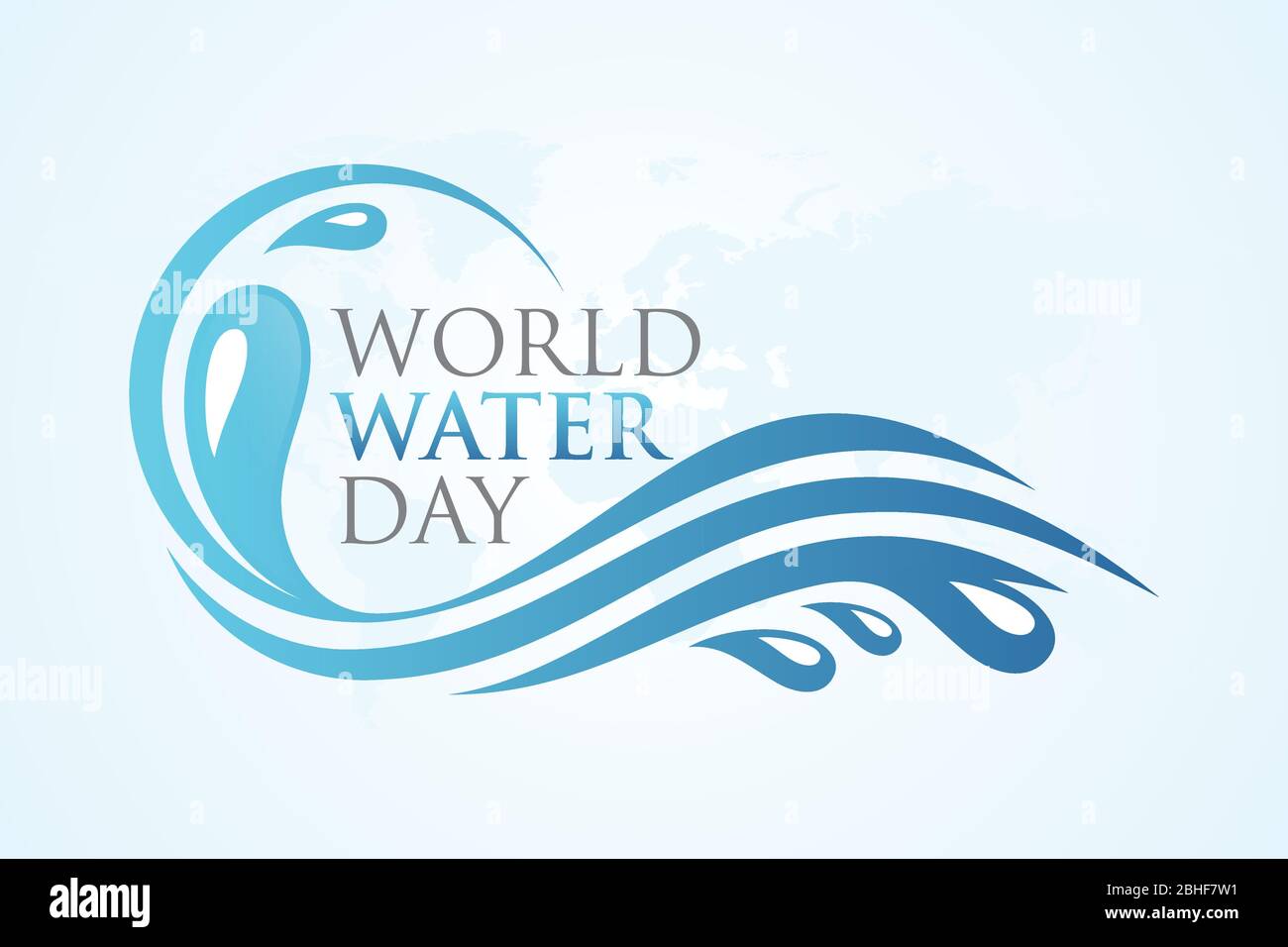 Weltwassertag mit Spritzwasser auf der Weltkarte Hintergrund. Einfacher Buchstabe Weltwassertag Buchstabe für Element-Design. Vektorgrafik EPS.8 EPS. Stock Vektor