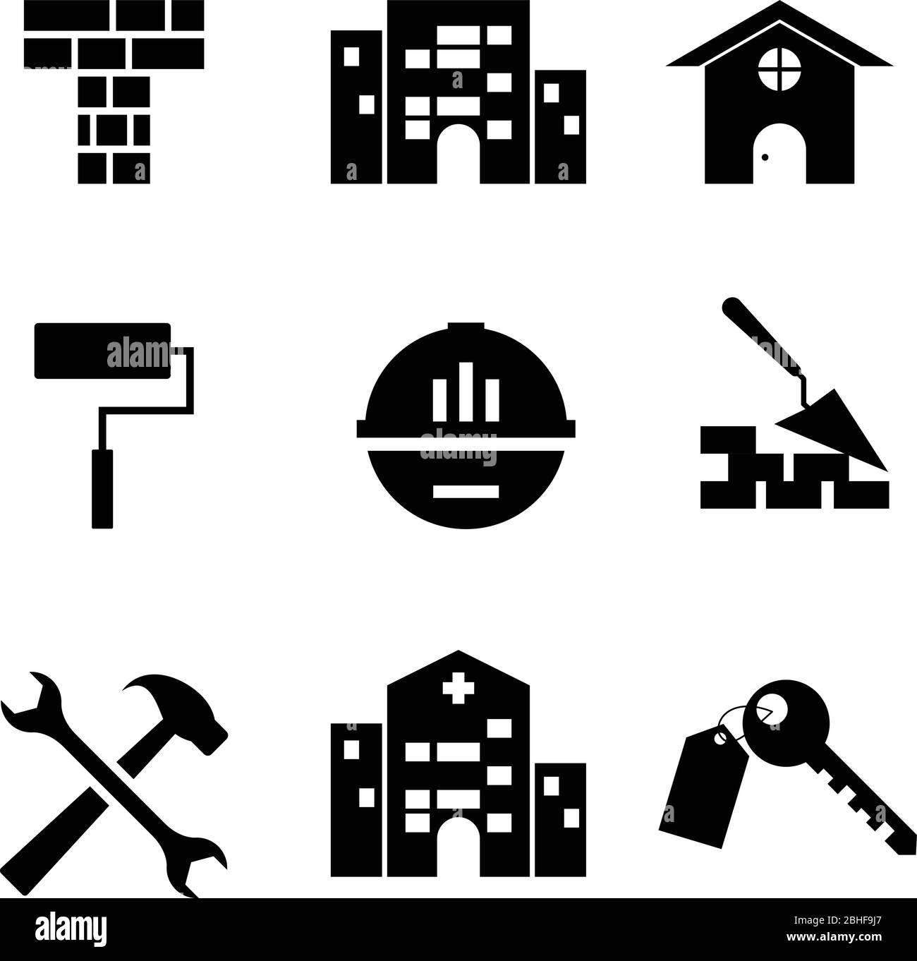 Silhouette Service Gebäude Symbol Vektor flache Stil Illustration für Web, Handy, Symbol, Anwendung und Grafik-Design. Silhouette von Servicegebäuden Stock Vektor