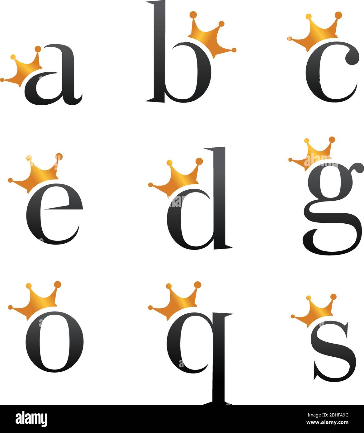 Set Elegance Schrift Buchstaben mit Gold Krone. Symbol für Vektorsymbol für Buchstaben entwerfen. Vektorgrafik EPS.8 EPS.10 Stock Vektor