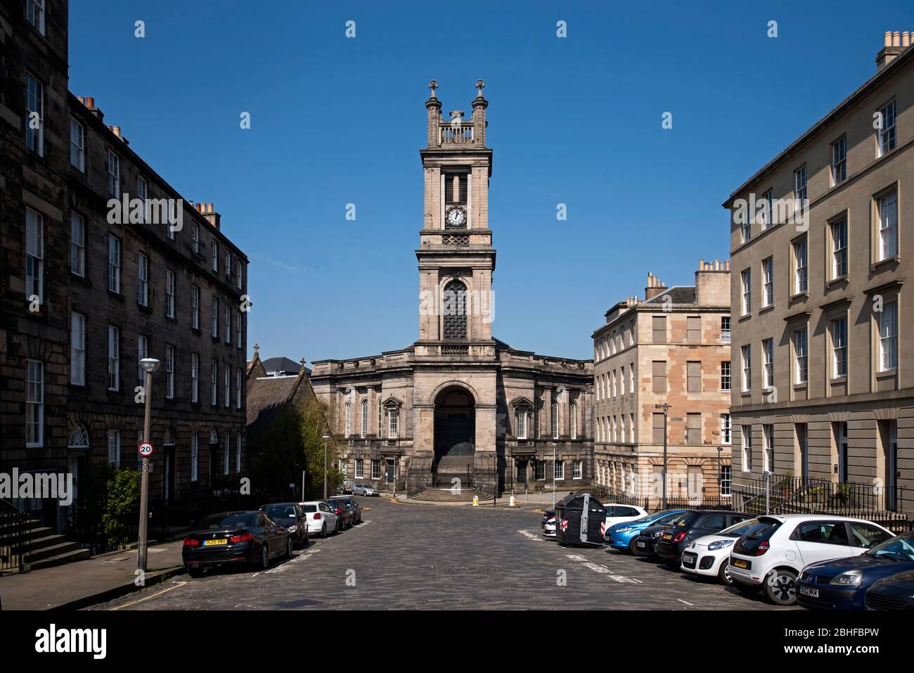 St Stephen's Church entworfen vom Architekten William Henry Playfair in der New Town Gegend von Edinburgh, Schottland, Großbritannien. Stockfoto