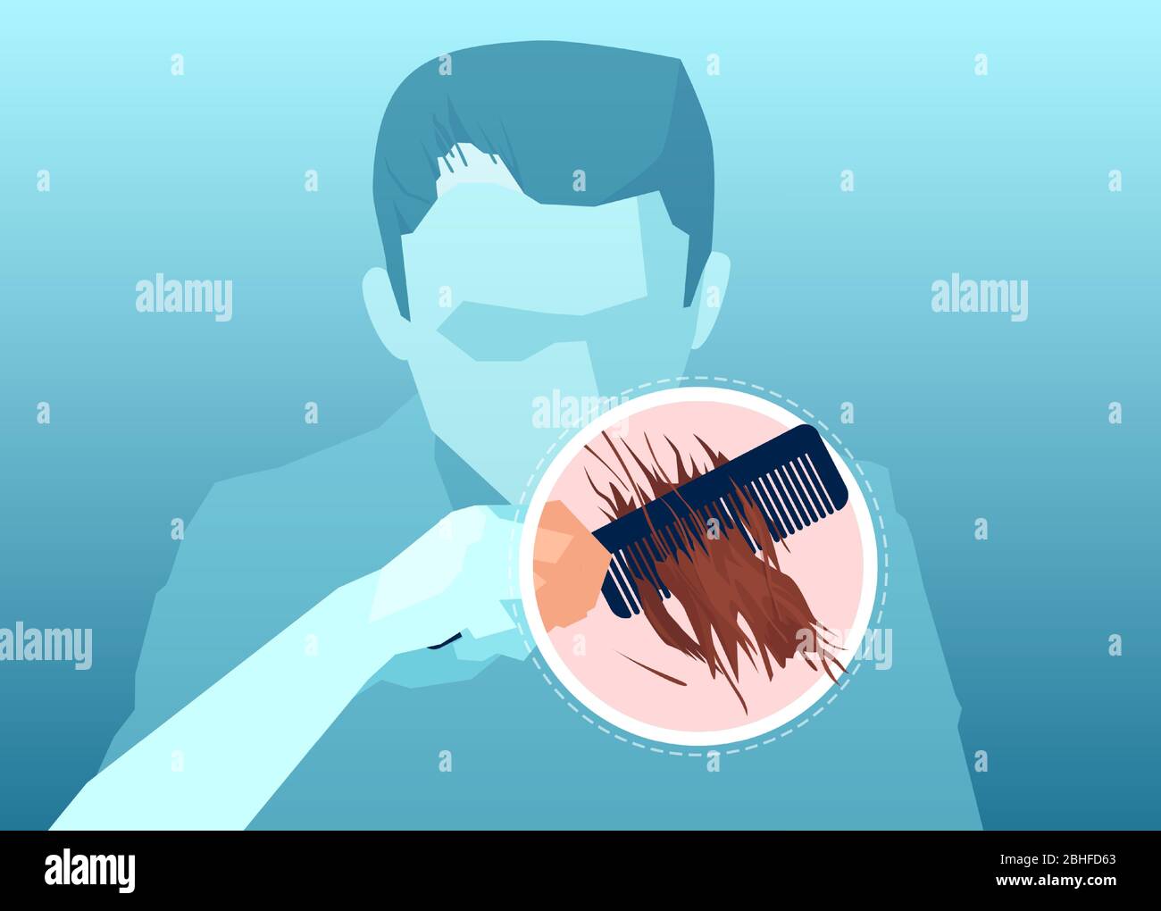 Vektor eines jungen Mannes kämmen und Haare verlieren Stock Vektor