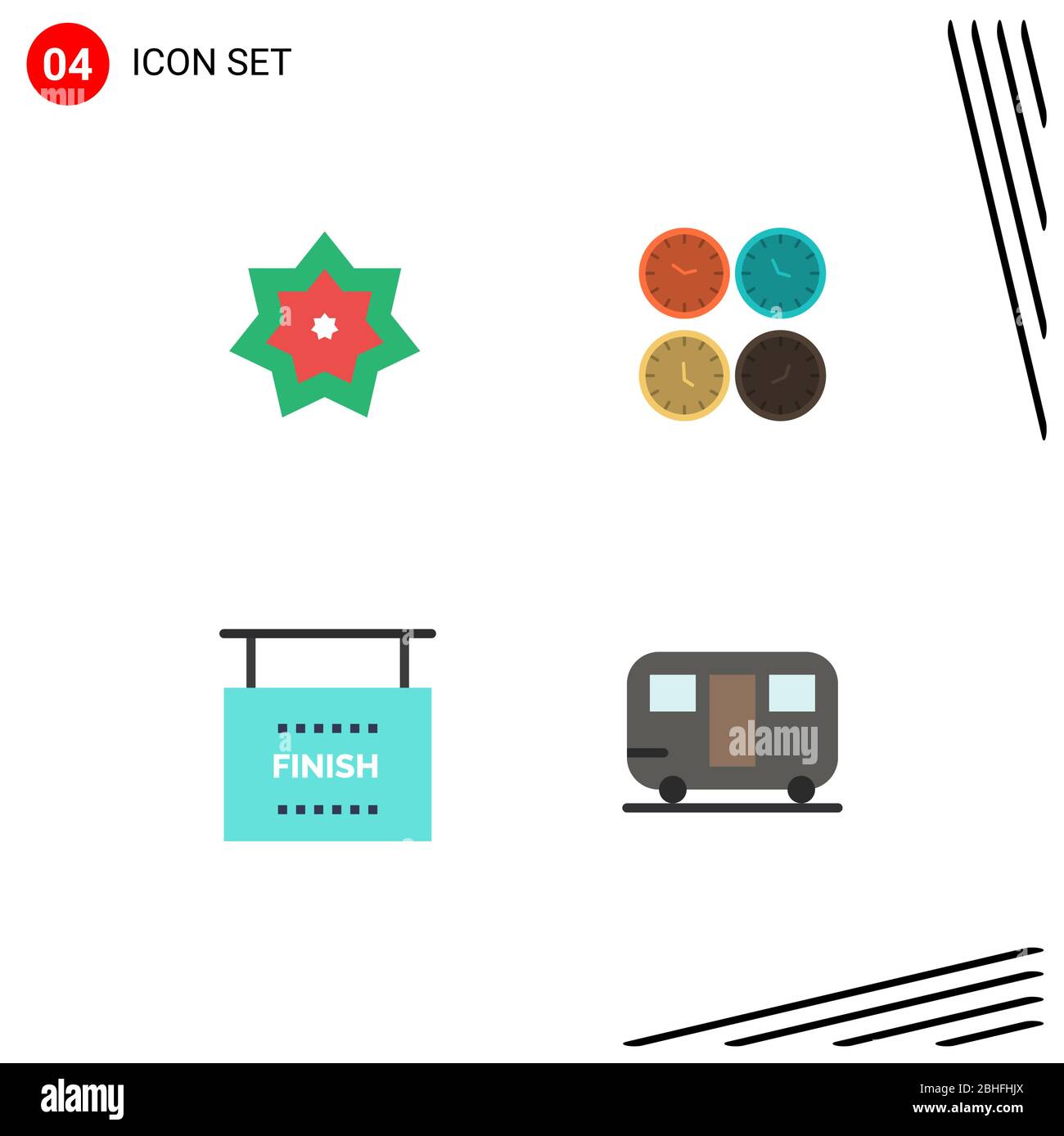 Flat Icon Pack mit 4 Universal Symbole des Heiligen, Zeitzone, Monat, Geschäft, Welt Zeit editierbar Vektor Design-Elemente Stock Vektor