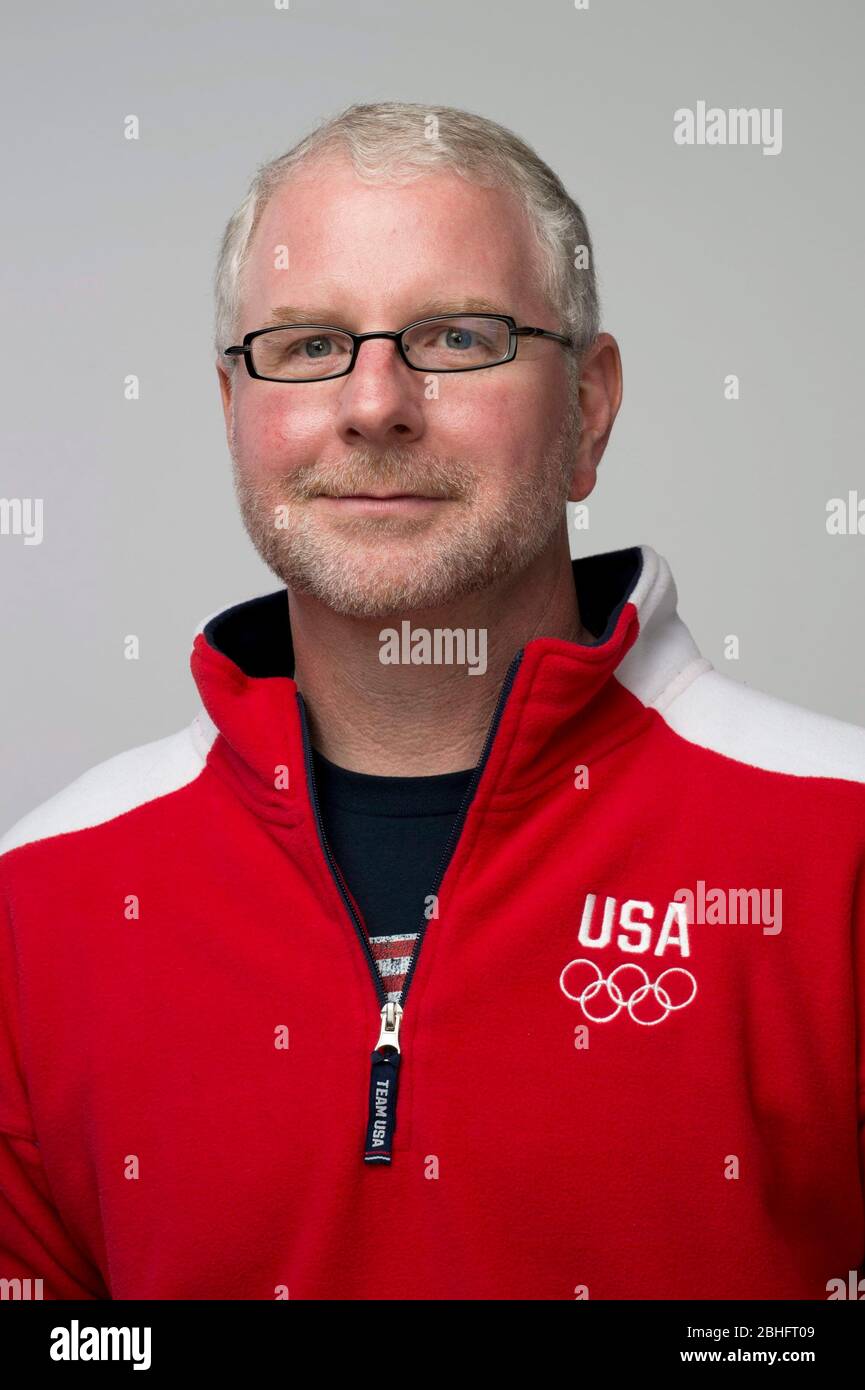 Bob Bowman, Schwimmtrainer des US-Teams, der auch Schwimmstar Michael Phelps' persönlicher Schwimmtrainer ist, wird vor den Olympischen Spielen 2012 beim Team USA Media Summit in Dallas, Texas, besucht. Mai 14 , 2012 ©Bob Daemmrich Stockfoto