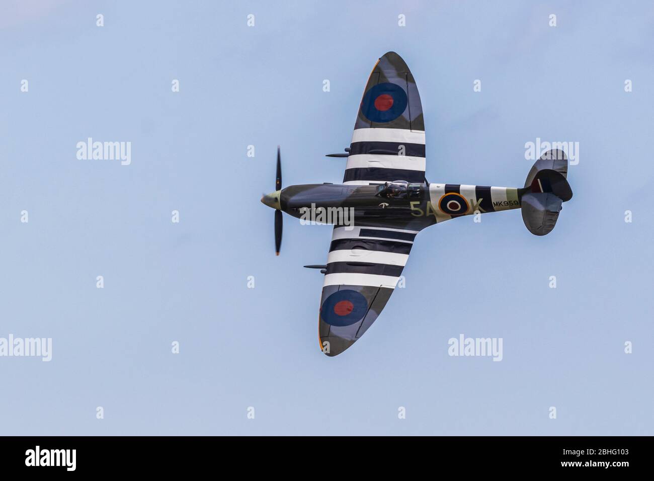 Supermarine Spitfire MK959. Erinnerungsflugzeuge der Air Force, die im Zweiten Weltkrieg bei der 2019 Wings Over Houston Airshow eingesetzt wurden. Stockfoto