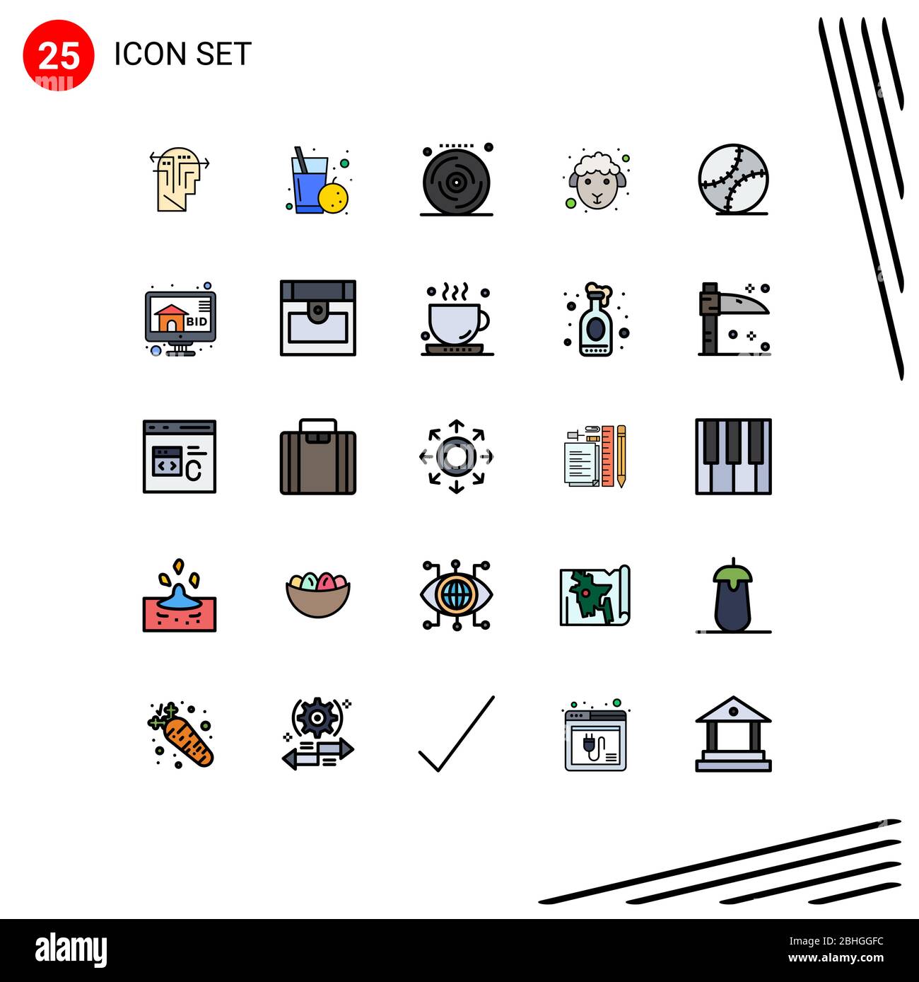 Set von 25 modernen UI Icons Symbole Zeichen für Gentleman, Schaf, Geburtstag, Lamm, Gesicht editierbar Vektor Design-Elemente Stock Vektor
