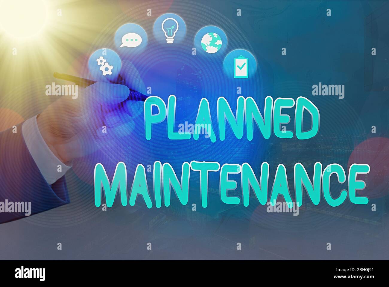 Textschild mit der geplanten Wartung. Business Photo Text regelmäßige Überarbeitungen zu erbehoerenden Überarbeitungen Stockfoto